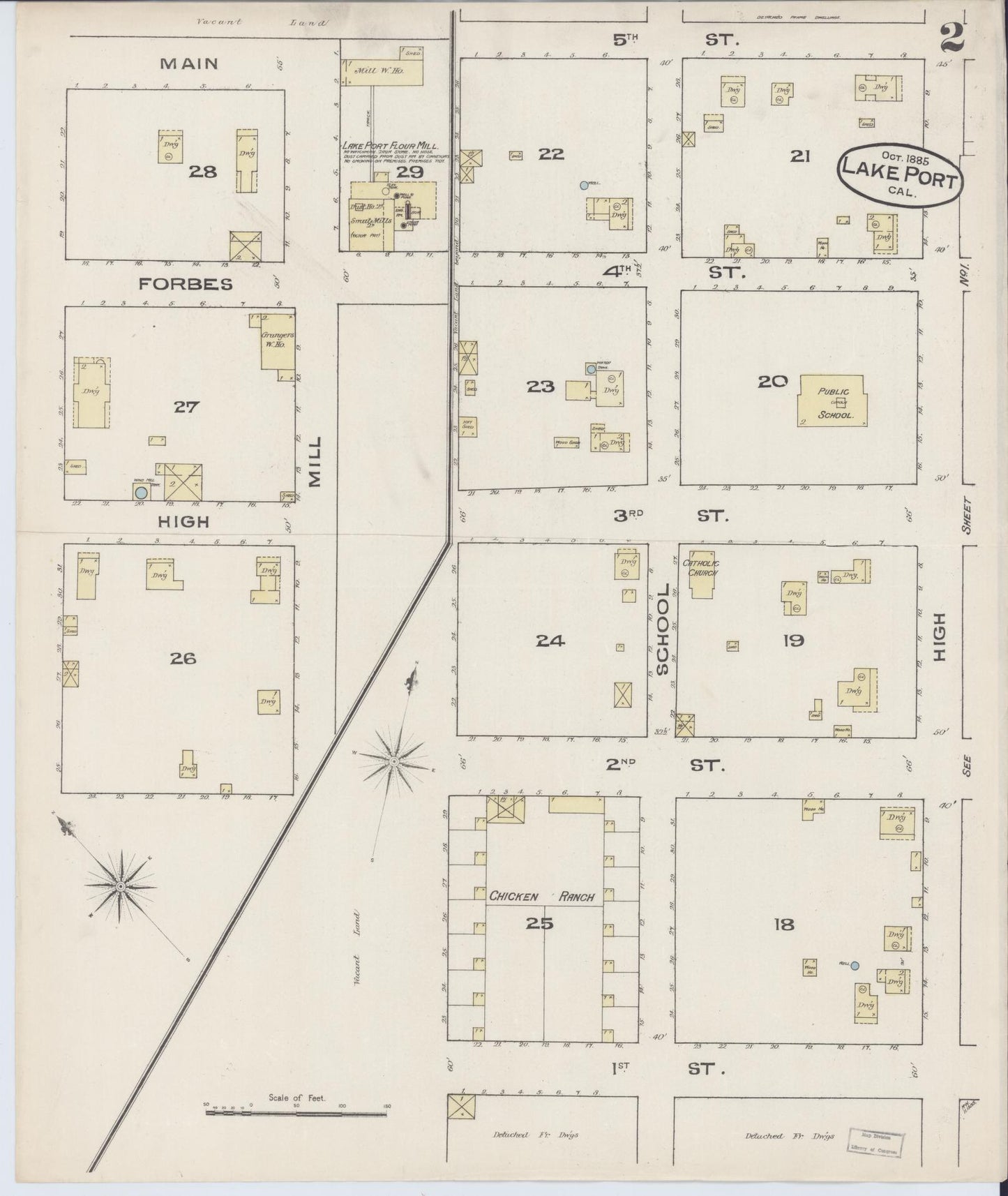 Sanborn Fire Insurance Map from Lakeport, Lake County, California (1885), Sheet #0002 - Historic Sanborn Fire Insurance Map Print, vintage old map wall art, antique decor, genealogy gift, California California map