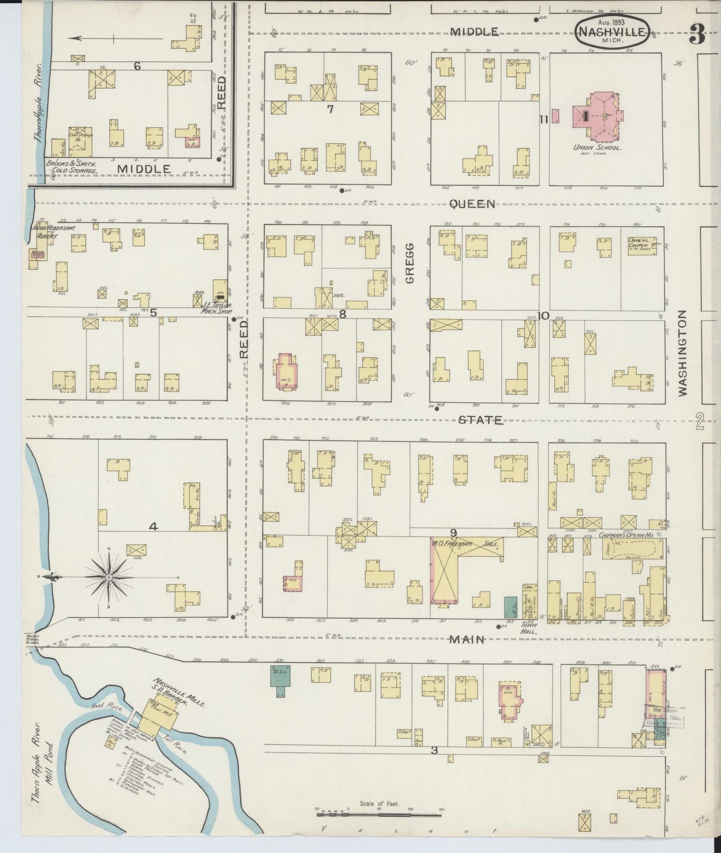 Sanborn Fire Insurance Map from Nashville, Barry County, Michigan (1893), Sheet #0003 - Complete Map Set gallery image, historic Sanborn map, vintage wall art, Michigan Michigan