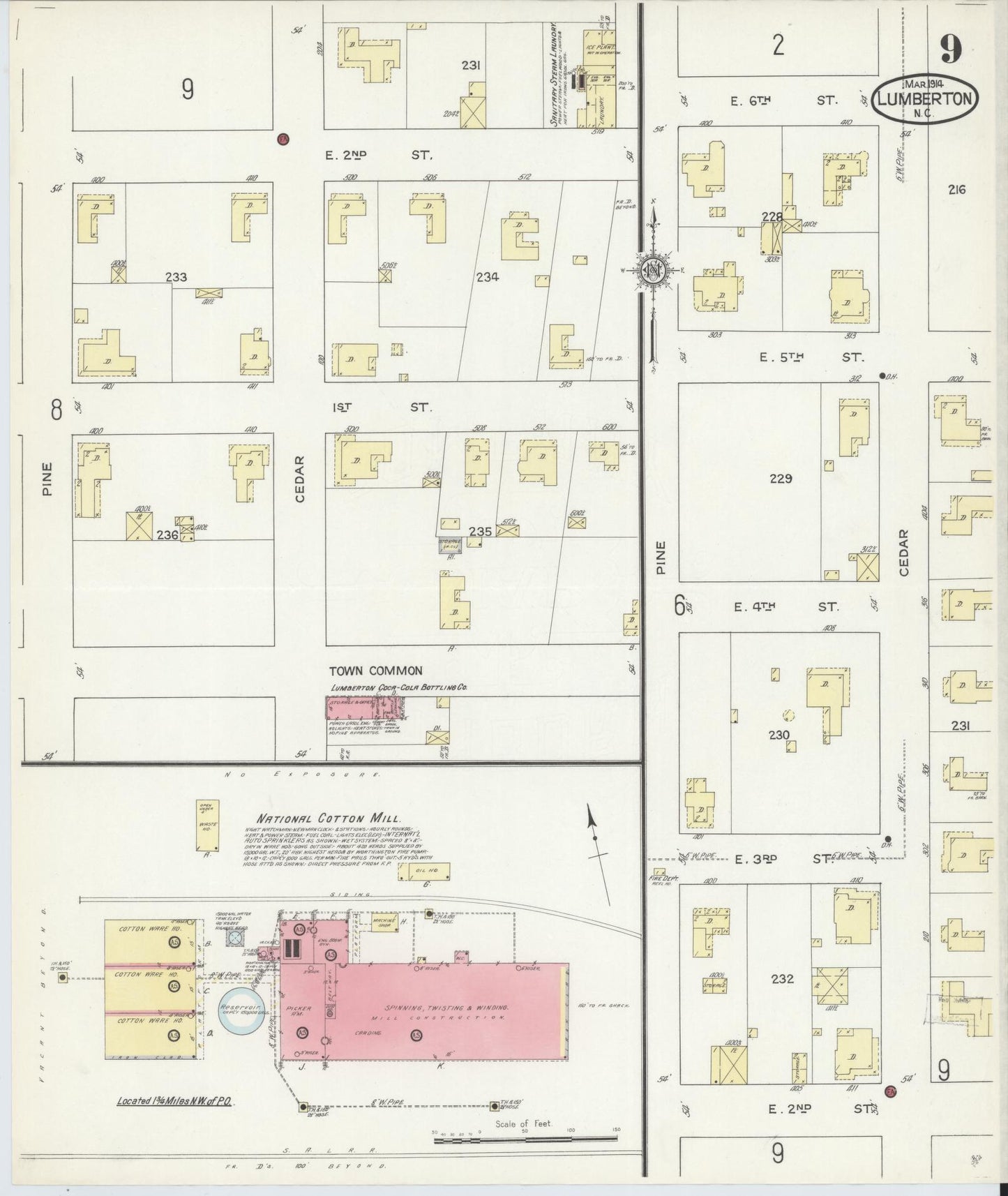 Sanborn Fire Insurance Map from Lumberton, Robeson County, North Carolina (1914), Sheet #0009 - Historic Sanborn Fire Insurance Map Print, vintage old map wall art, antique decor, genealogy gift, North Carolina North Carolina map