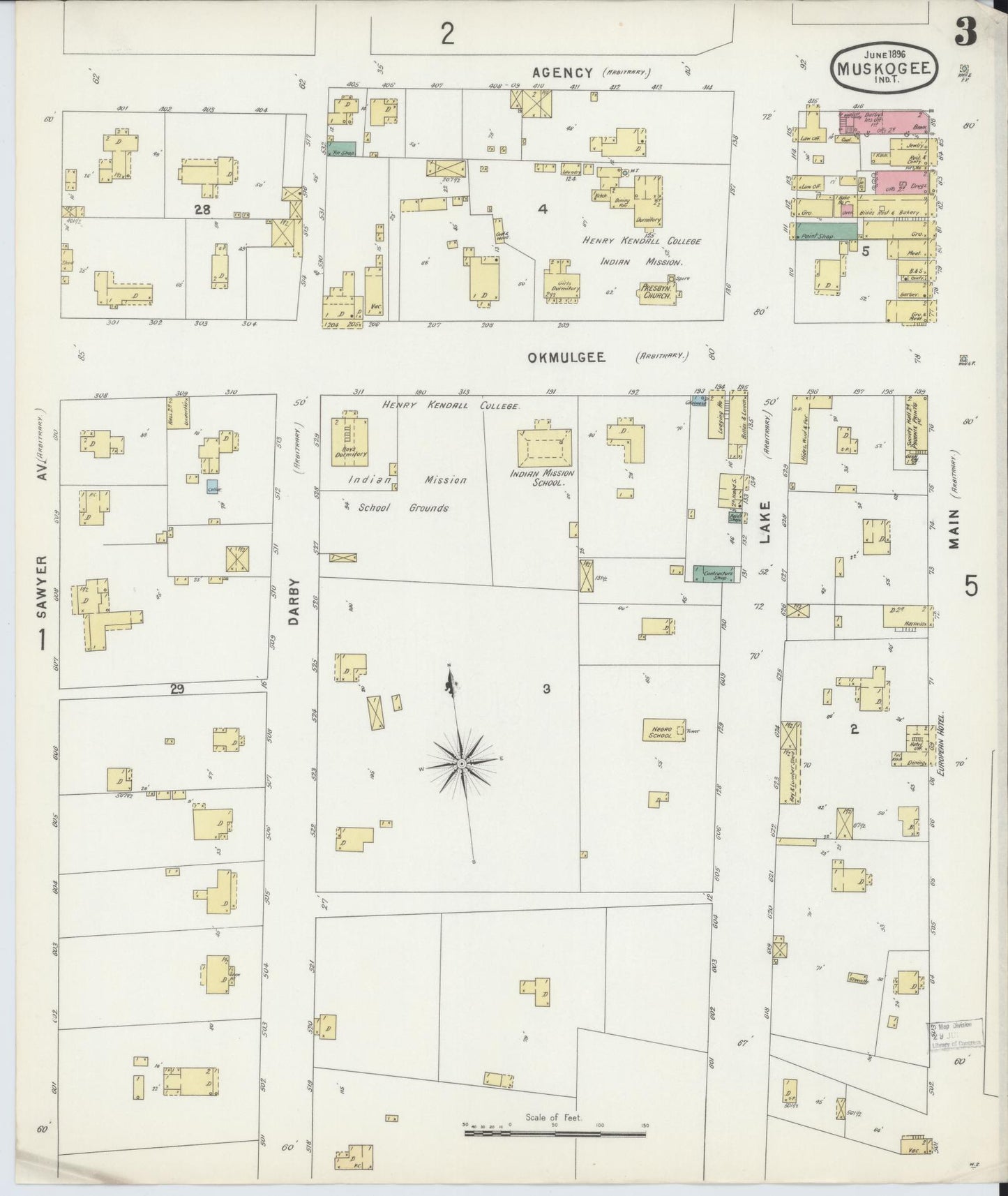 Sanborn Fire Insurance Map from Muskogee, Muskogee County, Oklahoma (1896), Sheet #0003 - Historic Sanborn Fire Insurance Map Print, vintage old map wall art, antique decor, genealogy gift, Oklahoma Oklahoma map