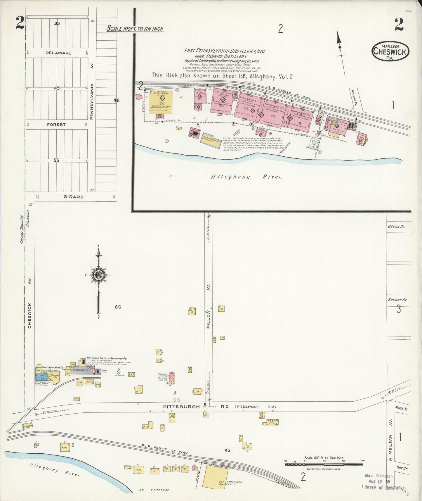 Sanborn Fire Insurance Map from Cheswick, Allegheny County, Pennsylvania (1924), Sheet #0002 - Historic Sanborn Fire Insurance Map Print, vintage old map wall art, antique decor, genealogy gift, Pennsylvania Pennsylvania map