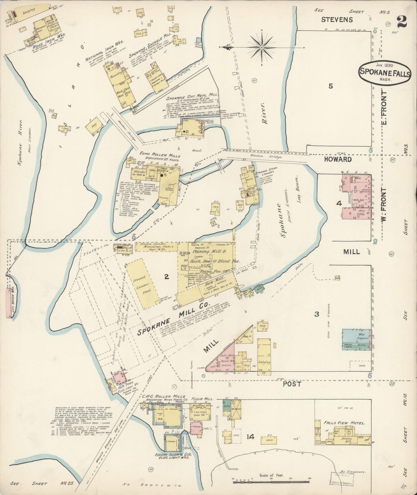 Sanborn Fire Insurance Map from Spokane, Spokane County, Washington (1890), Sheet #0002 - Historic Sanborn Fire Insurance Map Print, vintage old map wall art, antique decor, genealogy gift, Washington Washington map