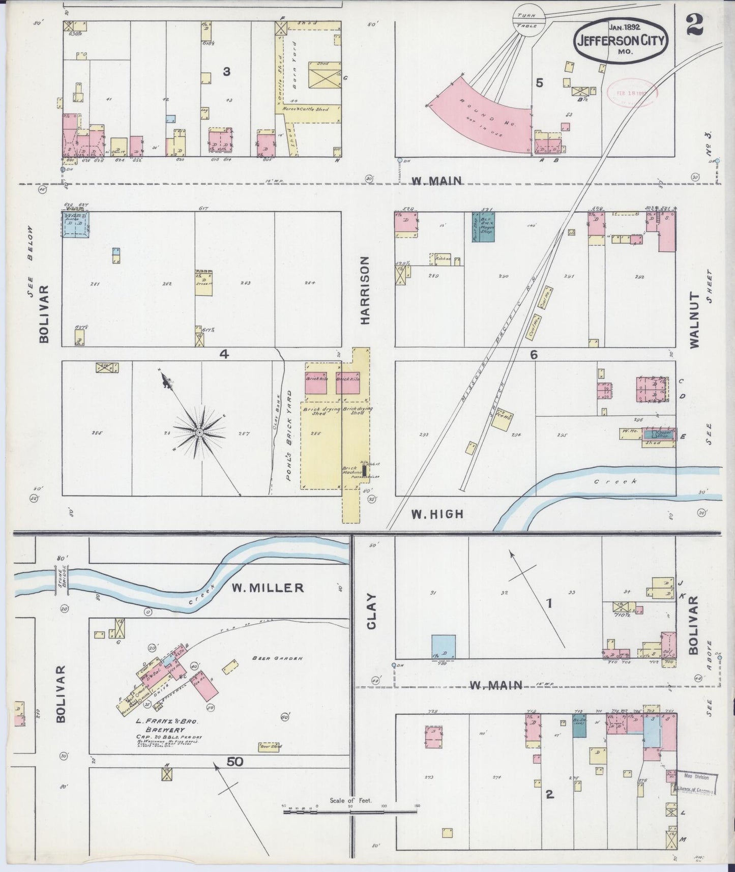 Sanborn Fire Insurance Map from Jefferson City, Cole County, Missouri (1892), Sheet #0002 - Historic Sanborn Fire Insurance Map Print, vintage old map wall art, antique decor, genealogy gift, Missouri Missouri map