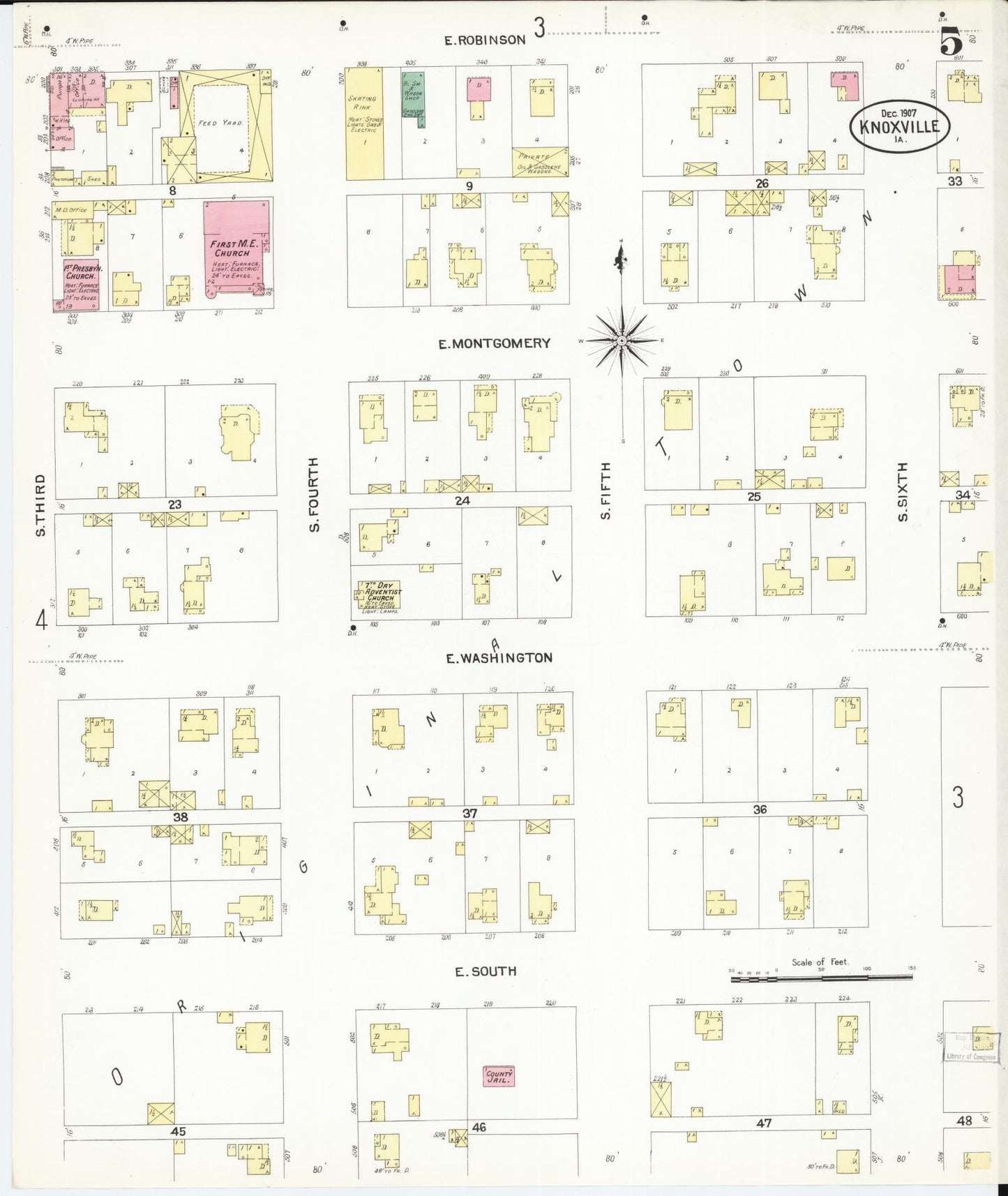 Sanborn Fire Insurance Map from Knoxville, Marion County, Iowa (1907), Sheet #0005 - Historic Sanborn Fire Insurance Map Print, vintage old map wall art
