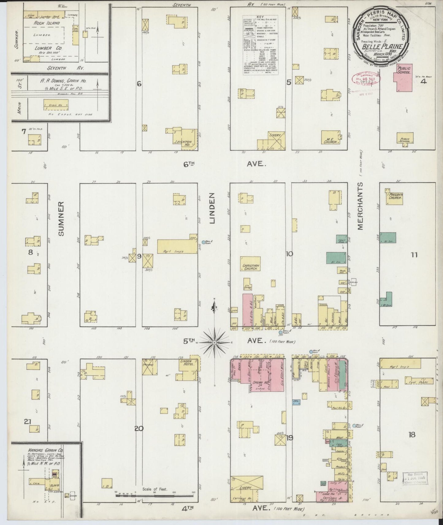 Sanborn Fire Insurance Map from Belle Plaine, Sumner County, Kansas (1893), Sheet #0001 - Historic Sanborn Fire Insurance Map Print, vintage old map wall art, antique decor, genealogy gift, Kansas Kansas map