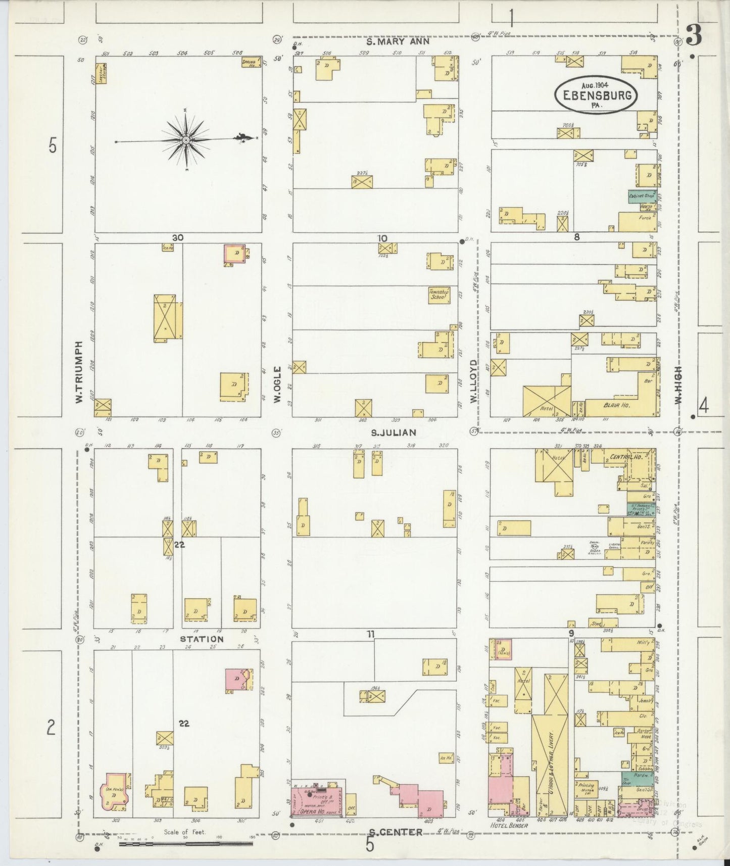 Sanborn Fire Insurance Map from Ebensburg, Cambria County, Pennsylvania (1904), Sheet #0003 - Historic Sanborn Fire Insurance Map Print, vintage old map wall art, antique decor, genealogy gift, Pennsylvania Pennsylvania map