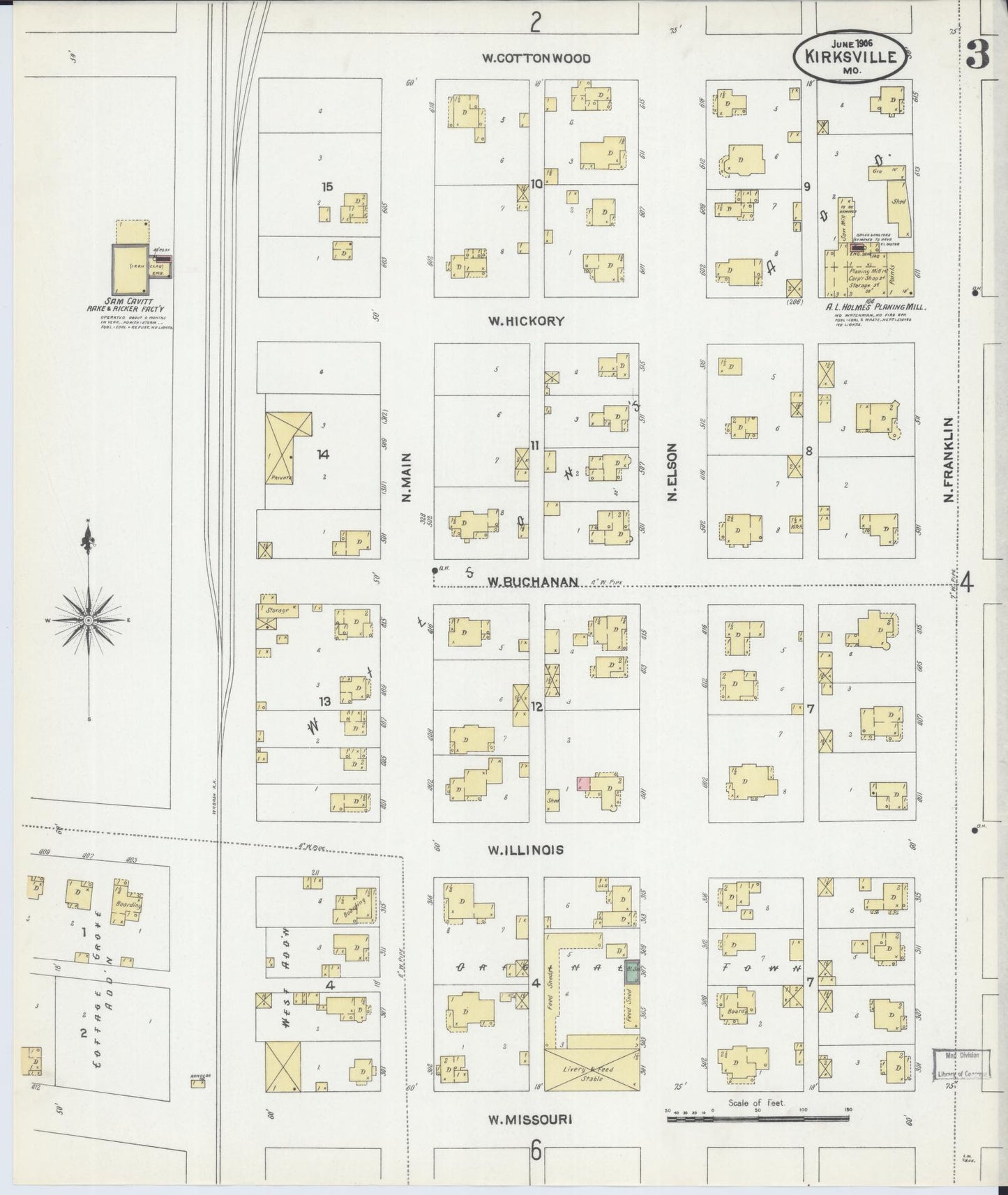 Sanborn Fire Insurance Map from Kirksville, Adair County, Missouri (1906), Sheet #0003 - Historic Sanborn Fire Insurance Map Print, vintage old map wall art, antique decor, genealogy gift, Missouri Missouri map