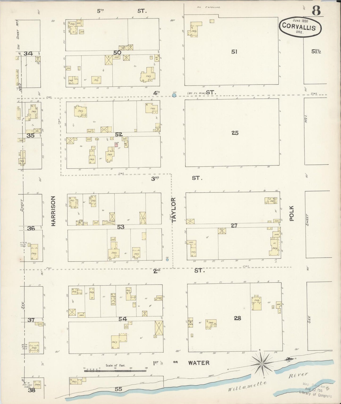 Sanborn Fire Insurance Map from Corvallis, Benton County, Oregon (1890), Sheet #0008 - Complete Map Set gallery image, historic Sanborn map, vintage wall art, Oregon Oregon