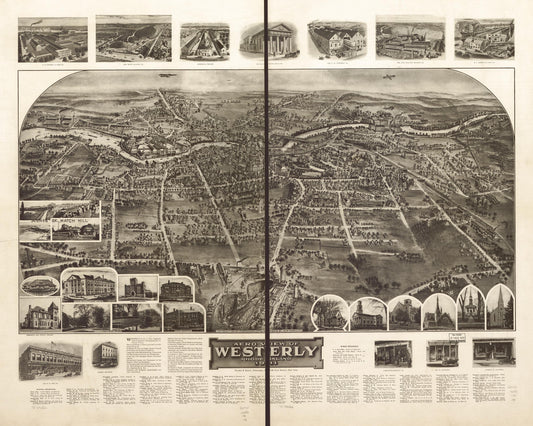 Aero view of Westerly, Rhode Island 1911. (1911) – Historic Bird’s-Eye View Panorama Print