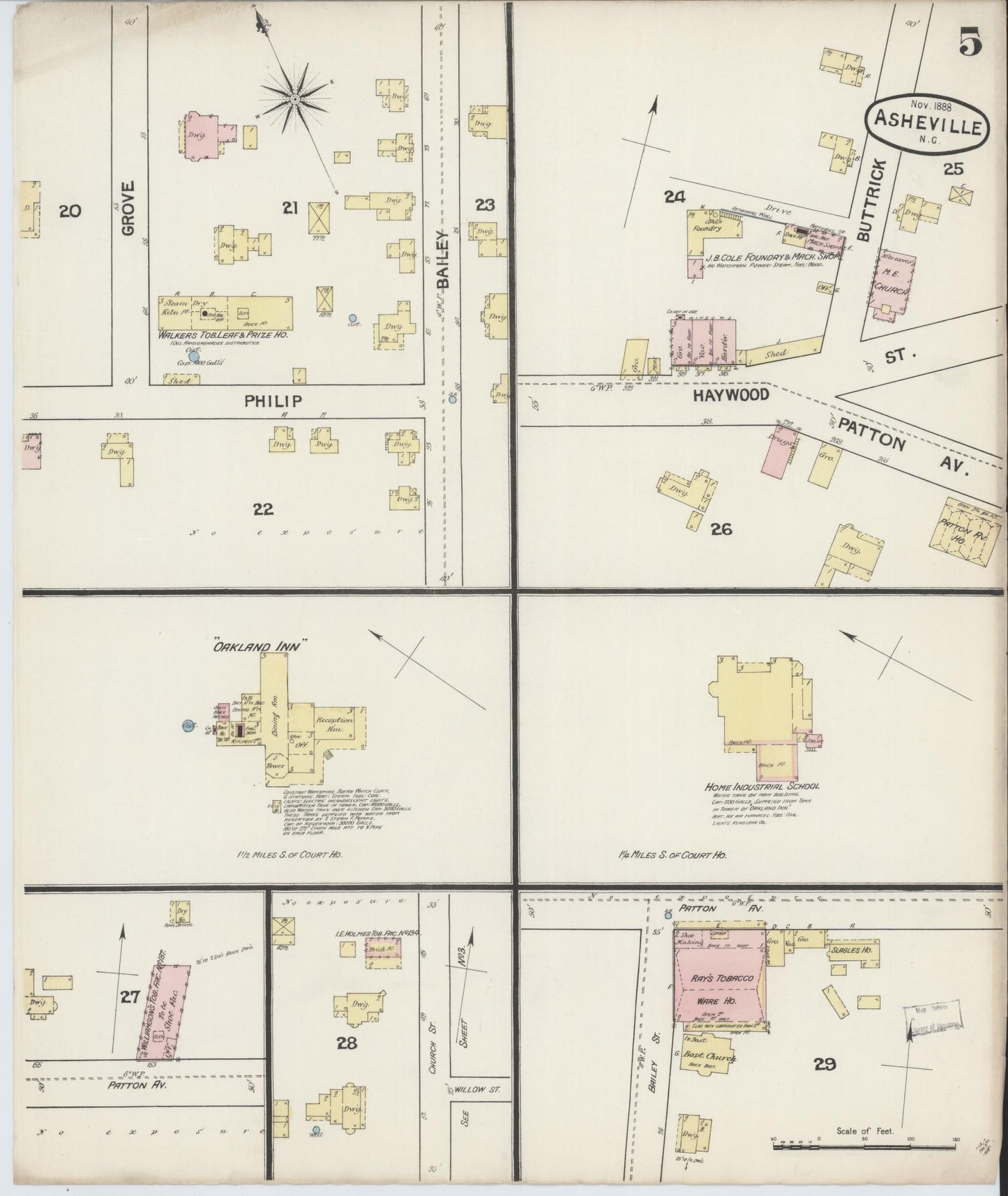 Sanborn Fire Insurance Map from Asheville, Buncombe County, North Carolina (1888), Sheet #0005 - Complete Map Set gallery image, historic Sanborn map, vintage wall art, North Carolina North Carolina