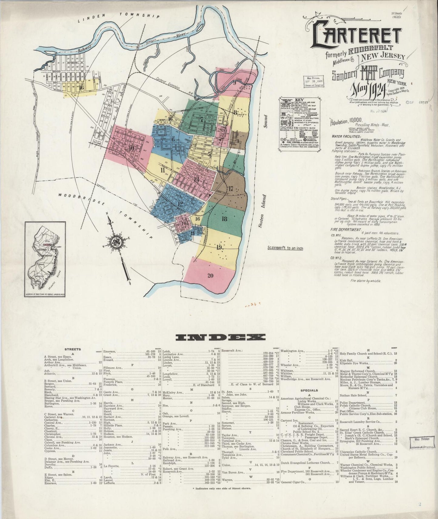 Sanborn Fire Insurance Map from Carteret, Middlesex County, New Jersey. (1924) – Historic Sanborn Fire Insurance Map Print