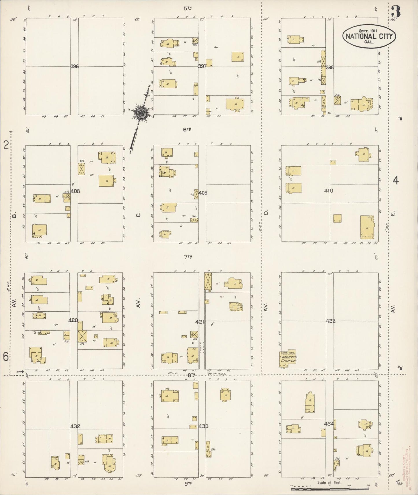 Sanborn Fire Insurance Map from National City, San Diego County, California (1911), Sheet #0003 - Historic Sanborn Fire Insurance Map Print, vintage old map wall art, antique decor, genealogy gift, California California map