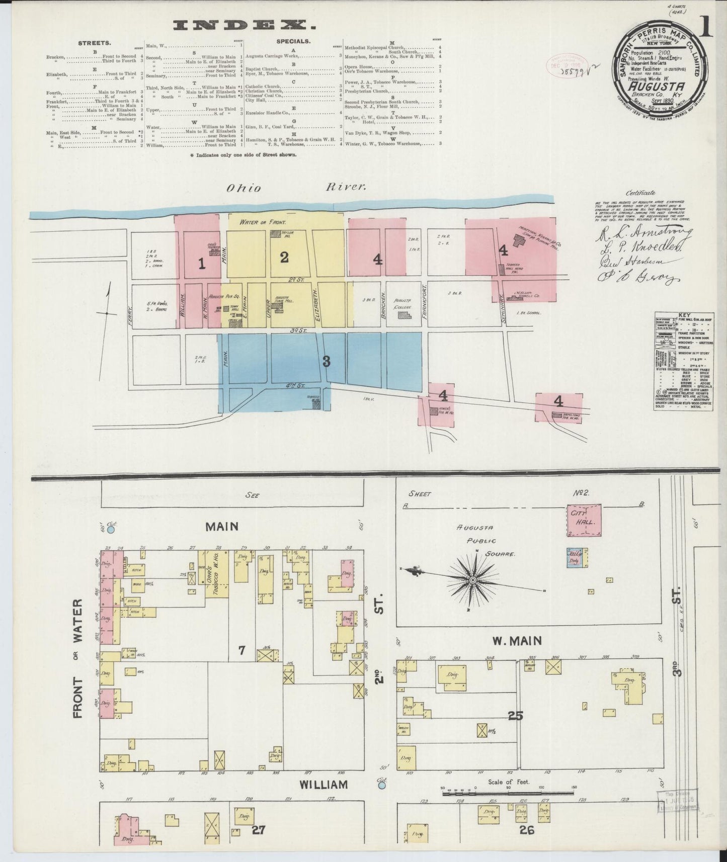 Sanborn Fire Insurance Map from Augusta, Bracken County, Kentucky (1890), Sheet #0001 - Historic Sanborn Fire Insurance Map Print, vintage old map wall art, antique decor, genealogy gift, Kentucky Kentucky map