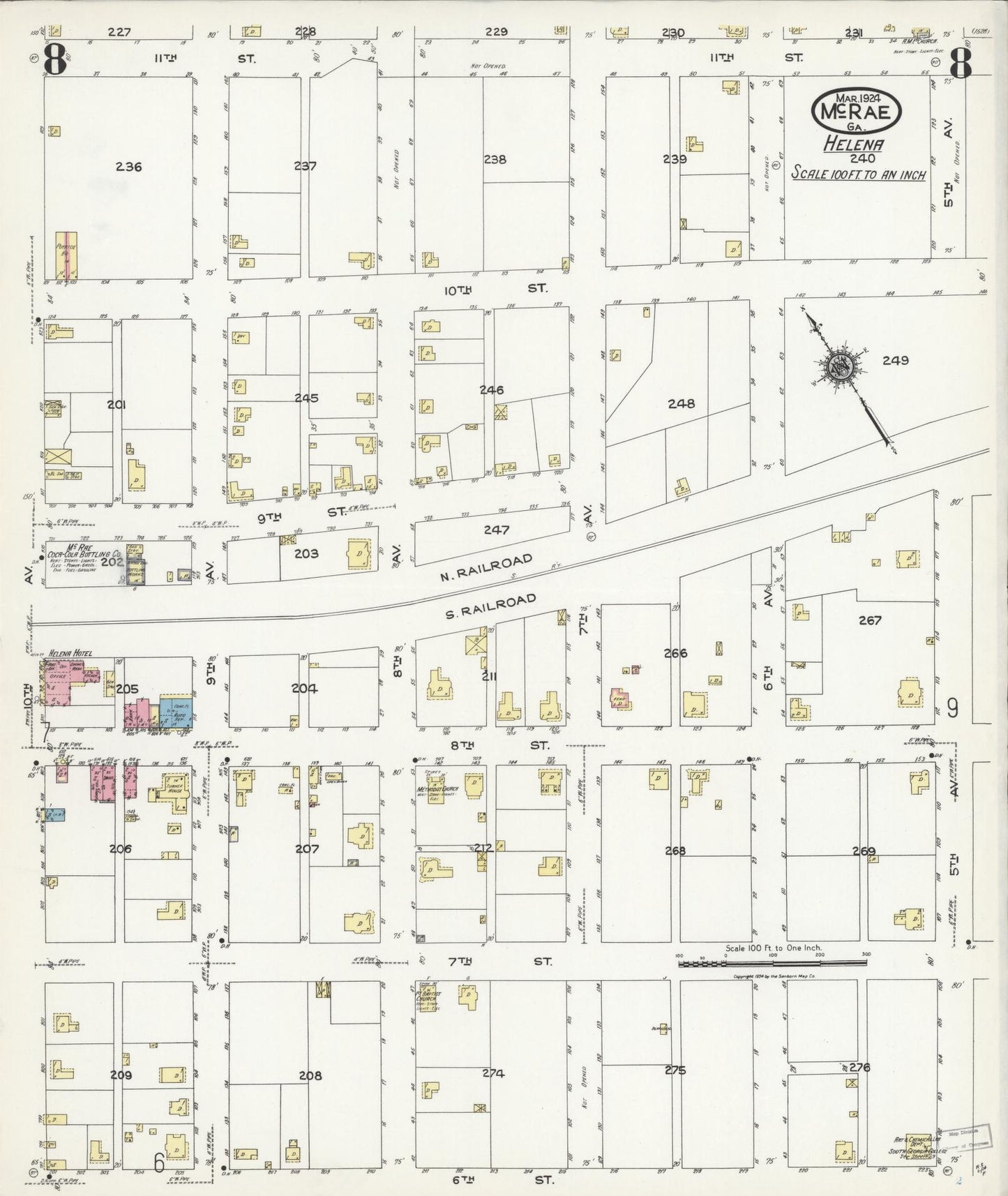 Sanborn Fire Insurance Map from Mcrae, Telfair County, Georgia (1924), Sheet #0008 - Historic Sanborn Fire Insurance Map Print, vintage old map wall art, antique decor, genealogy gift, Georgia Georgia map