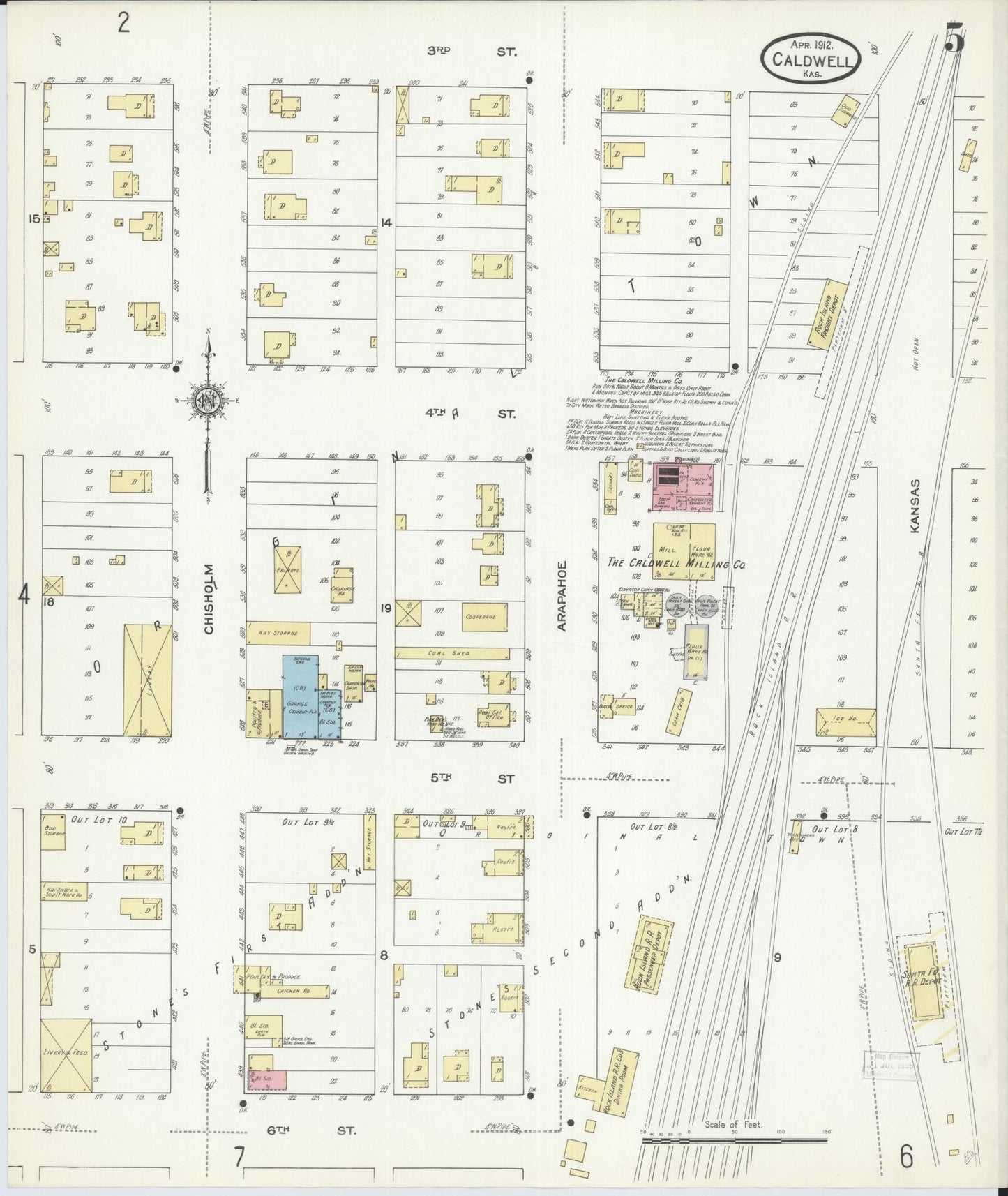 Sanborn Fire Insurance Map from Caldwell, Sumner County, Kansas (1912), Sheet #0005 - Historic Sanborn Fire Insurance Map Print, vintage old map wall art, antique decor, genealogy gift, Kansas Kansas map