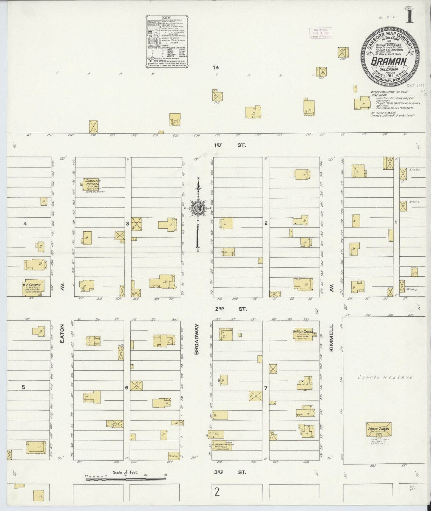 Sanborn Fire Insurance Map from Braman, Kay County, Oklahoma (1911), Sheet #0001 - Historic Sanborn Fire Insurance Map Print, vintage old map wall art, antique decor, genealogy gift, Oklahoma Oklahoma map