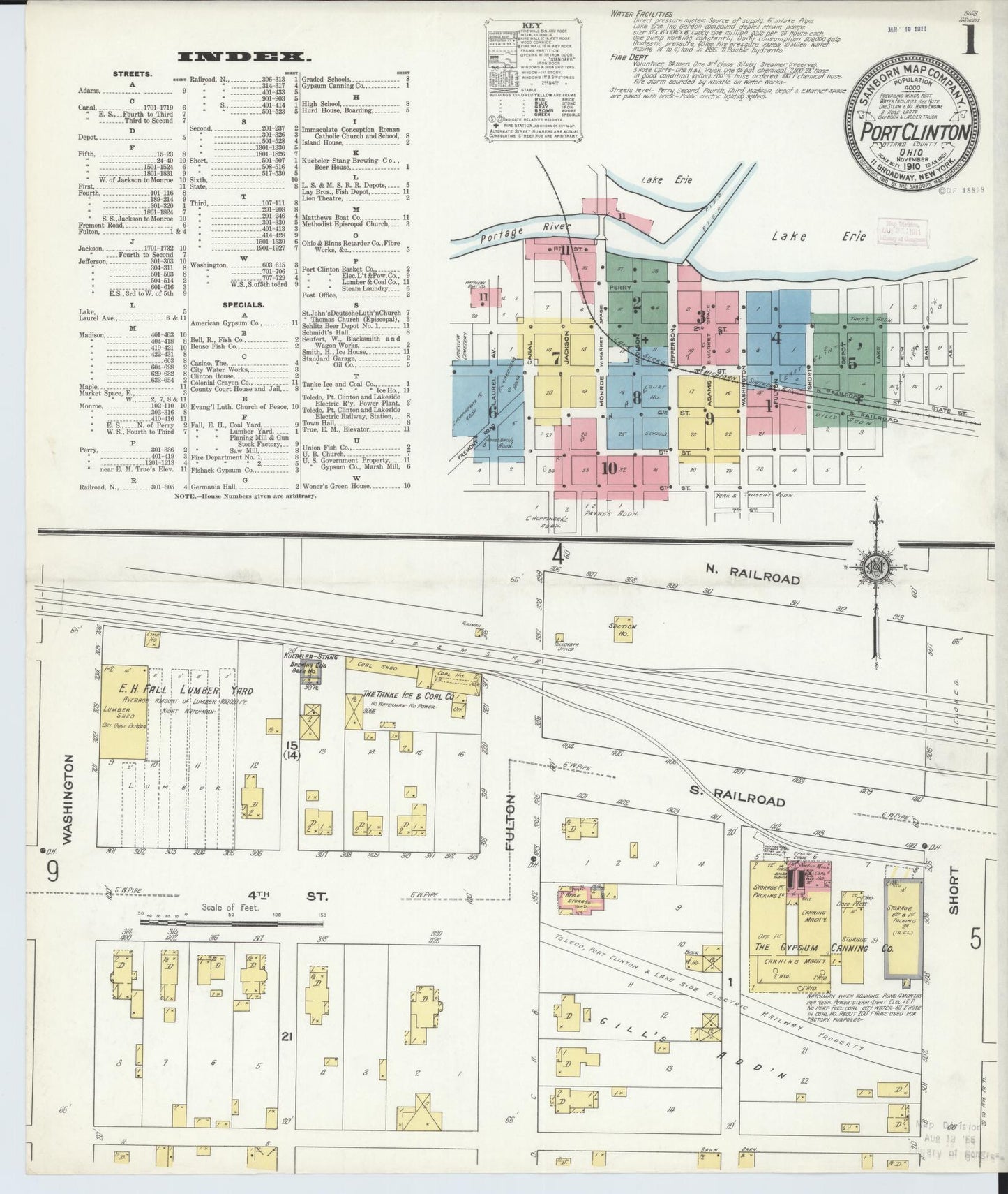 Sanborn Fire Insurance Map from Port Clinton, Ottawa County, Ohio (1910), Sheet #0001 - Historic Sanborn Fire Insurance Map Print, vintage old map wall art, antique decor, genealogy gift, Ohio Ohio map