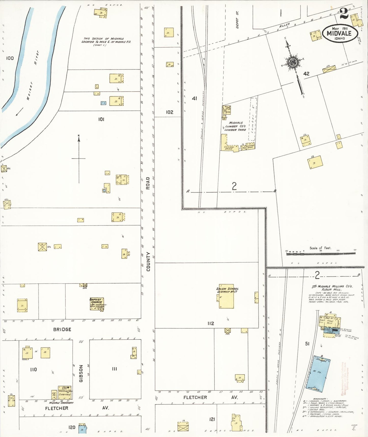 Sanborn Fire Insurance Map from Midvale, Washington County, Idaho (1911), Sheet #0002 - Historic Sanborn Fire Insurance Map Print, vintage old map wall art, antique decor, genealogy gift, Idaho Idaho map