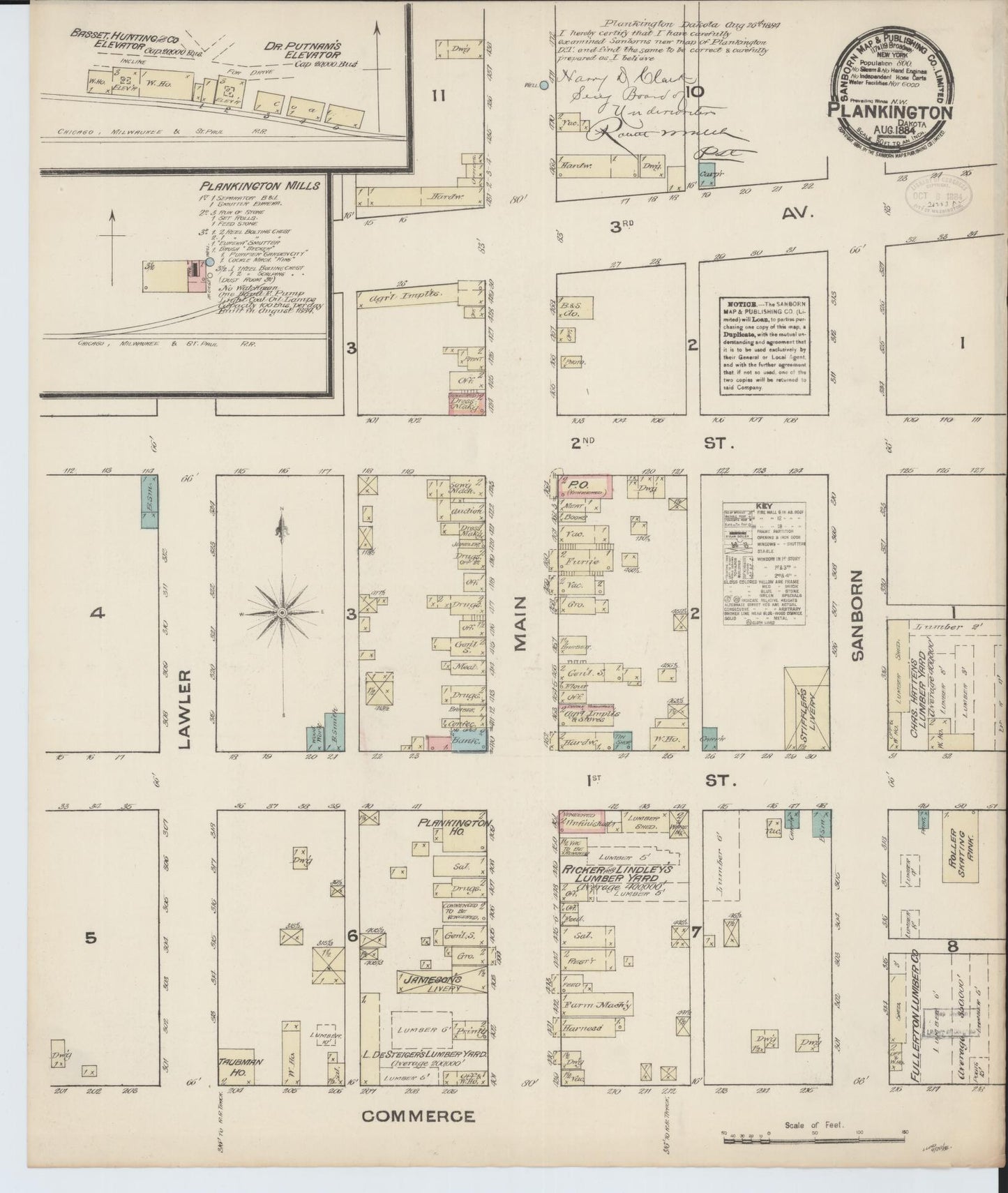 Sanborn Fire Insurance Map from Plankinton, Aurora County, South Dakota (1884), Sheet #0001 - Historic Sanborn Fire Insurance Map Print, vintage old map wall art, antique decor, genealogy gift, South Dakota South Dakota map