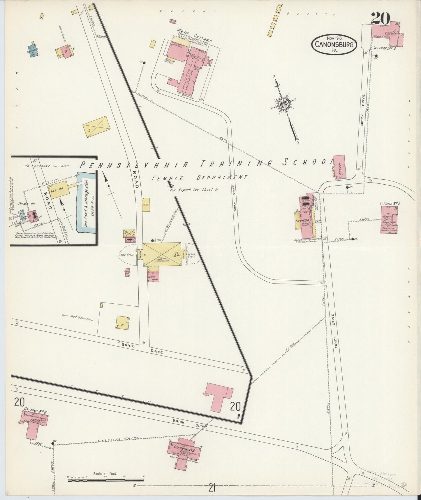 Sanborn Fire Insurance Map from Canonsburg, Washington County, Pennsylvania (1913), Sheet #0020 - Historic Sanborn Fire Insurance Map Print, vintage old map wall art, antique decor, genealogy gift, Pennsylvania Pennsylvania map