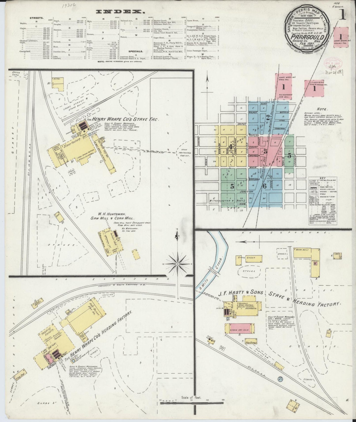 Sanborn Fire Insurance Map from Paragould, Greene County, Arkansas (1897), Sheet #0001 - Historic Sanborn Fire Insurance Map Print, vintage old map wall art, antique decor, genealogy gift, Arkansas Arkansas map