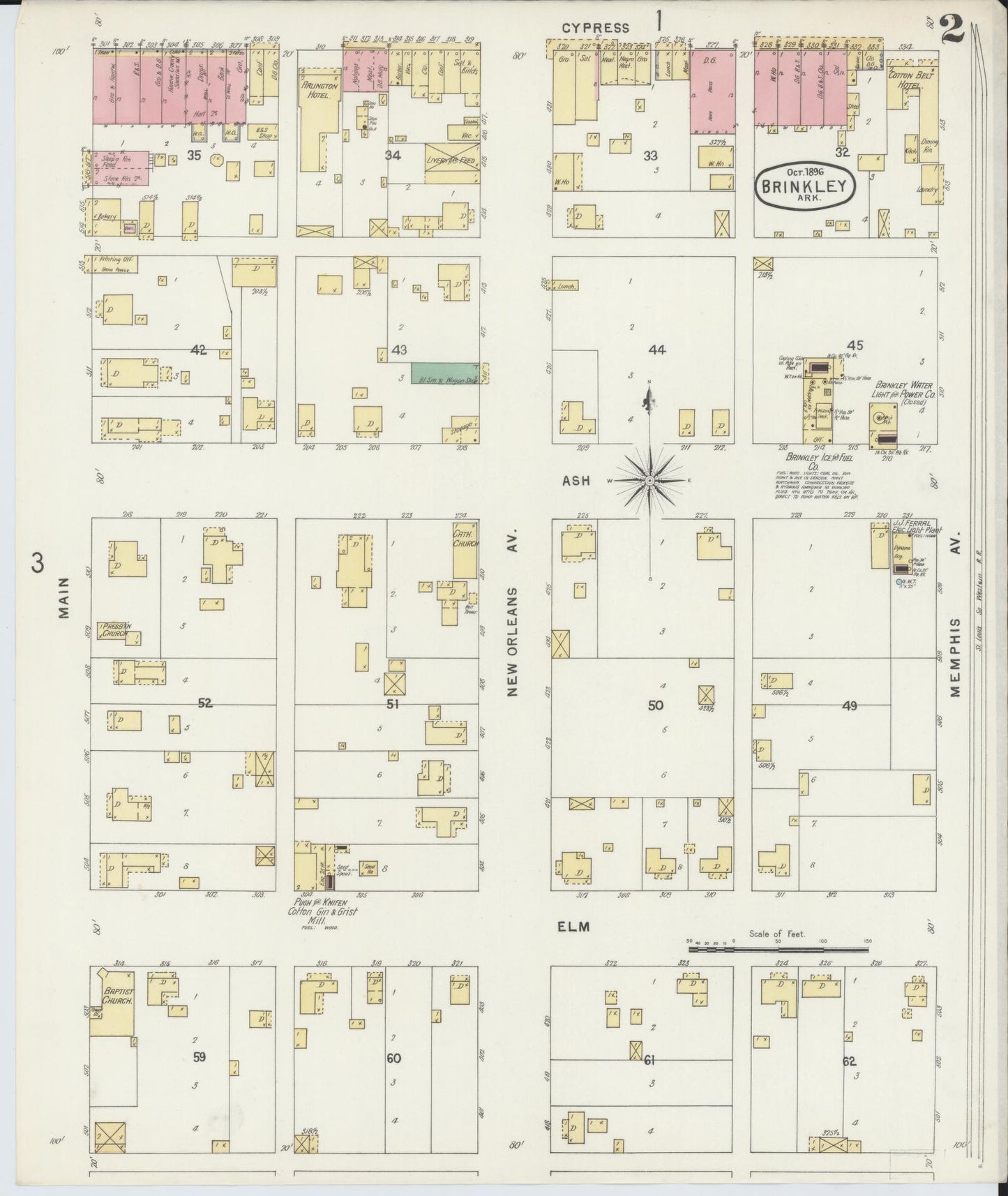Sanborn Fire Insurance Map from Brinkley, Monroe County, Arkansas (1896), Sheet #0002 - Historic Sanborn Fire Insurance Map Print, vintage old map wall art, antique decor, genealogy gift, Arkansas Arkansas map