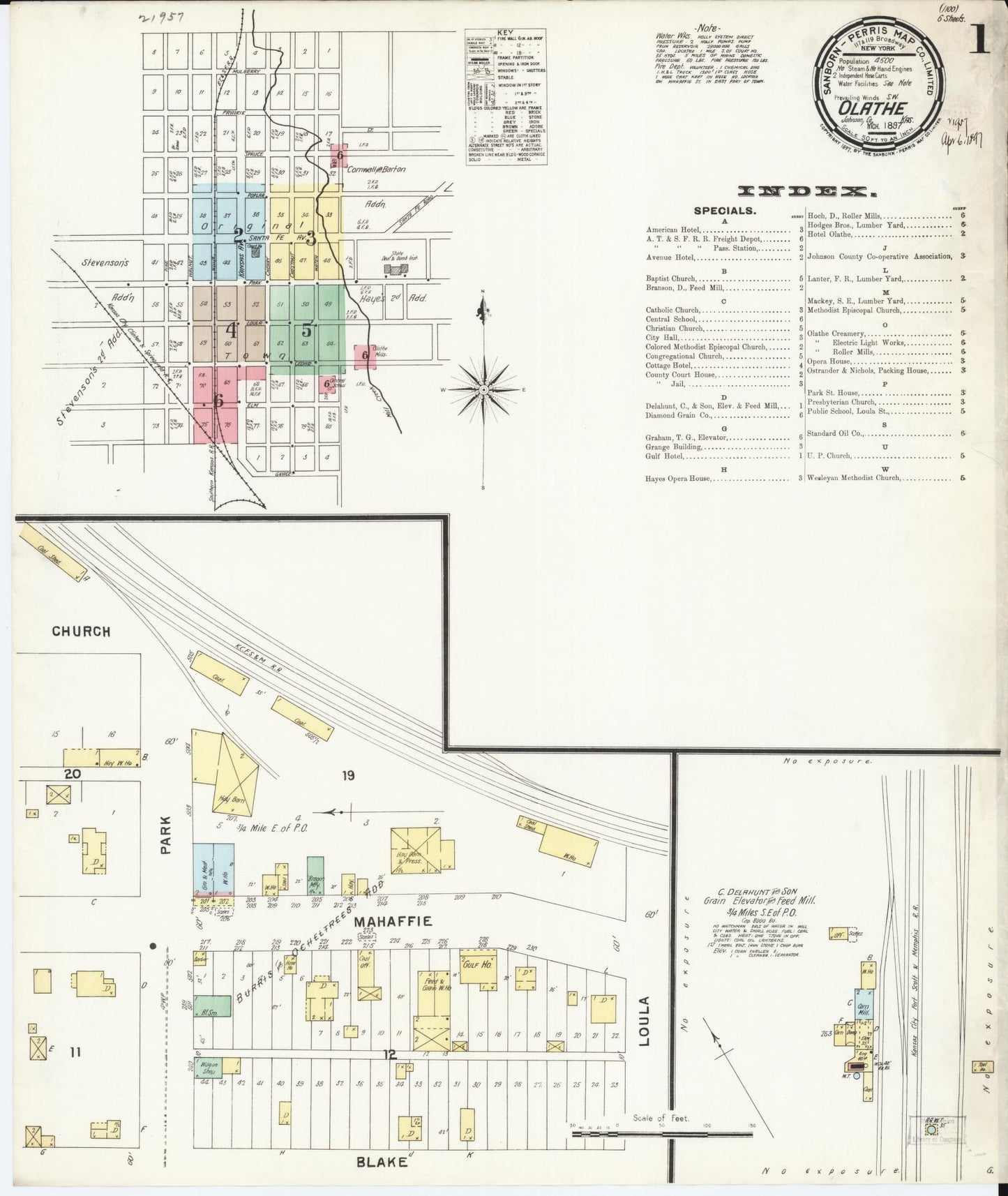 Sanborn Fire Insurance Map from Olathe, Johnson County, Kansas (1897), Sheet #0001 - Historic Sanborn Fire Insurance Map Print, vintage old map wall art, antique decor, genealogy gift, Kansas Kansas map