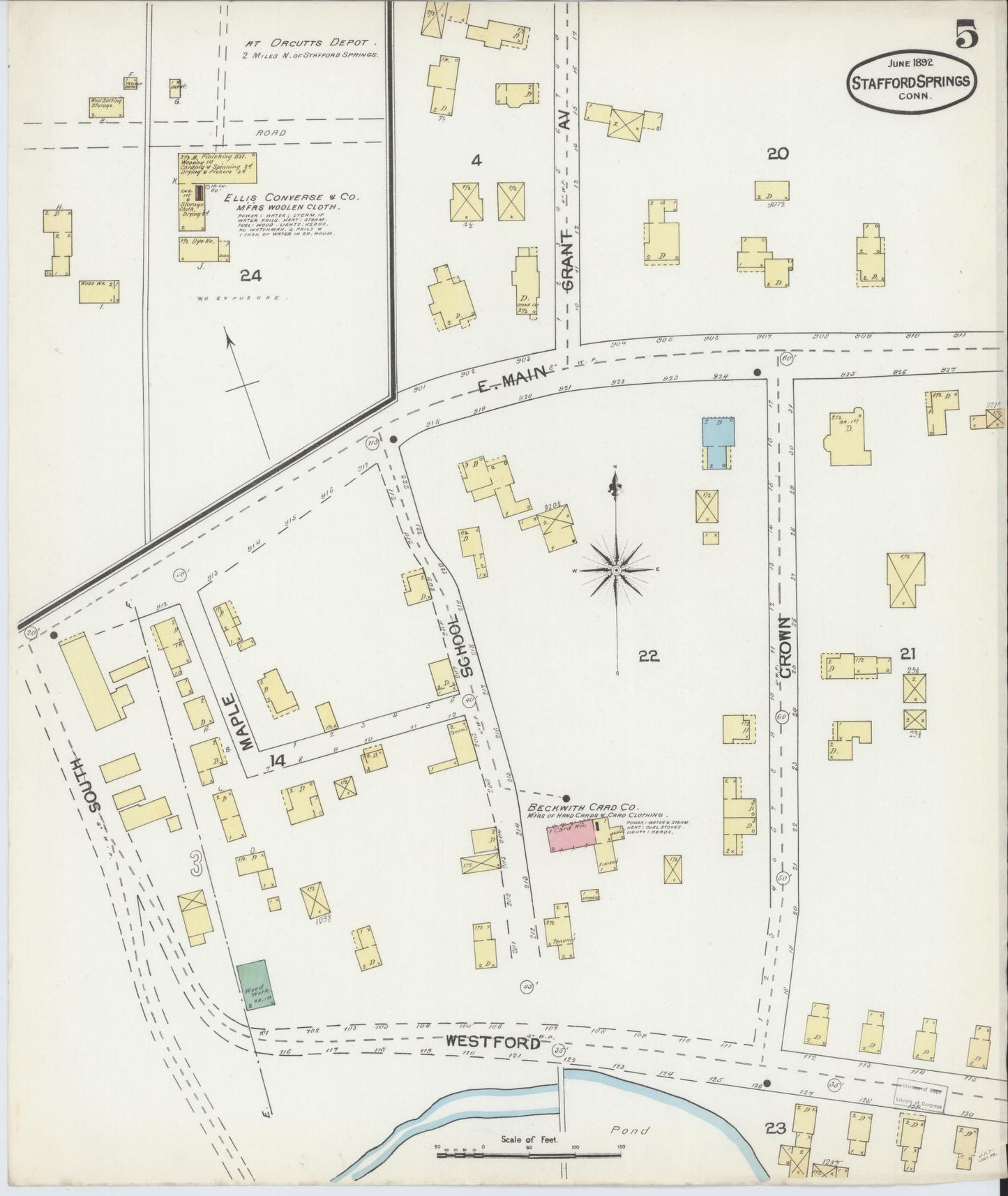 Sanborn Fire Insurance Map from Stafford Springs, Tolland County, Connecticut (1892), Sheet #0005 - Complete Map Set gallery image, historic Sanborn map, vintage wall art, Connecticut Connecticut