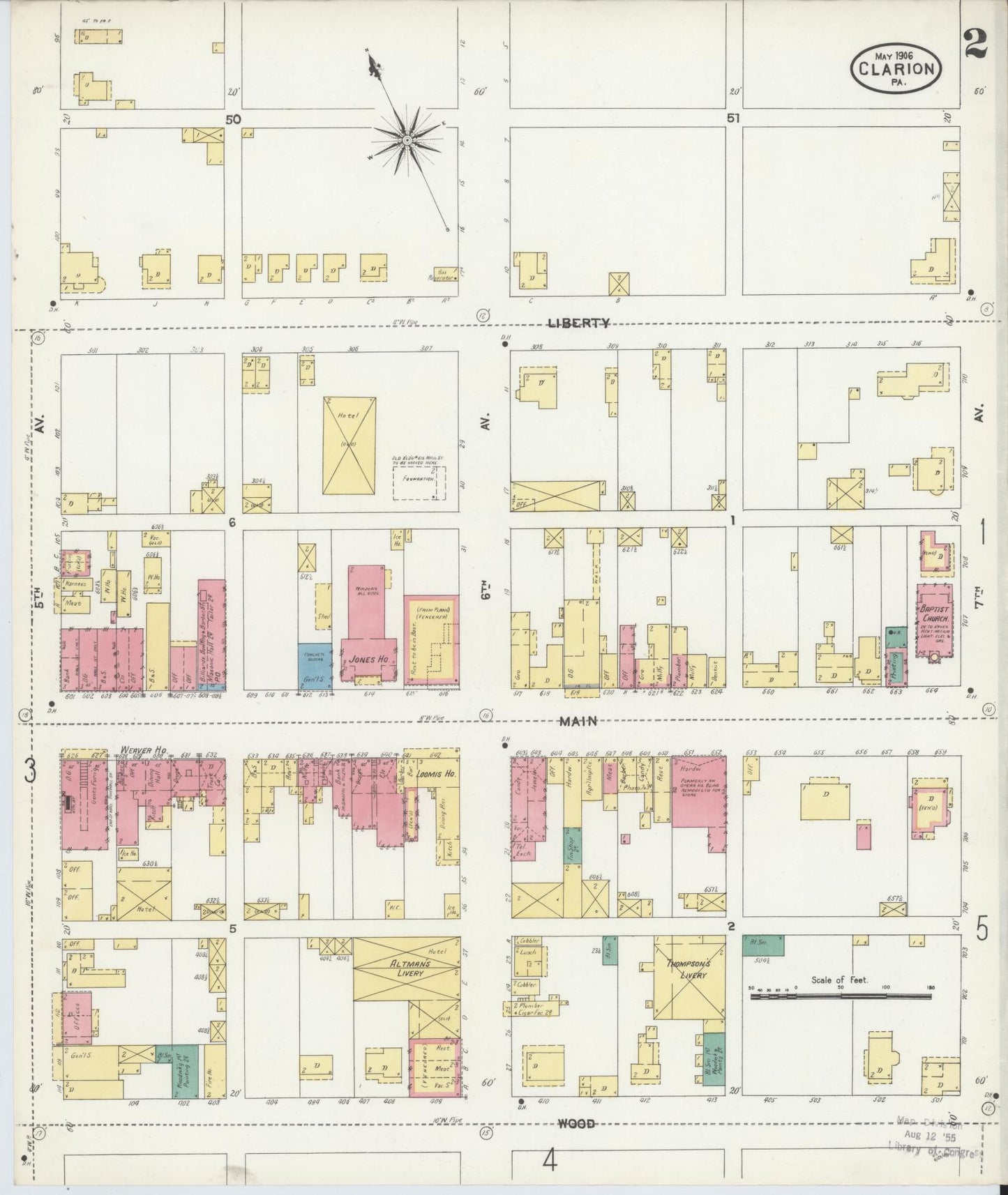 Sanborn Fire Insurance Map from Clarion, Clarion County, Pennsylvania (1906), Sheet #0002 - Historic Sanborn Fire Insurance Map Print, vintage old map wall art, antique decor, genealogy gift, Pennsylvania Pennsylvania map