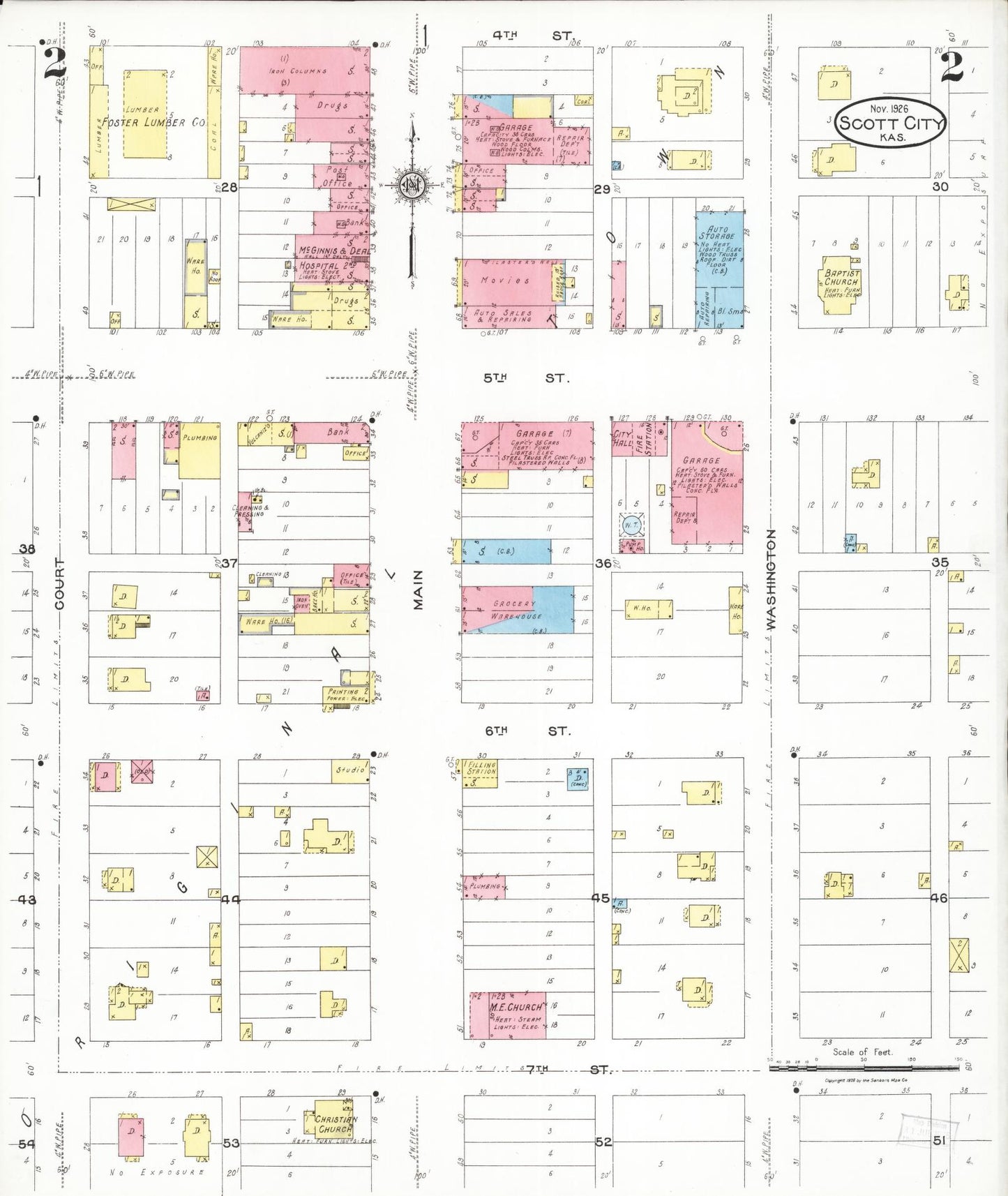 Sanborn Fire Insurance Map from Scott City, Scott County, Kansas (1926), Sheet #0002 - Complete Map Set gallery image, historic Sanborn map, vintage wall art, Kansas Kansas