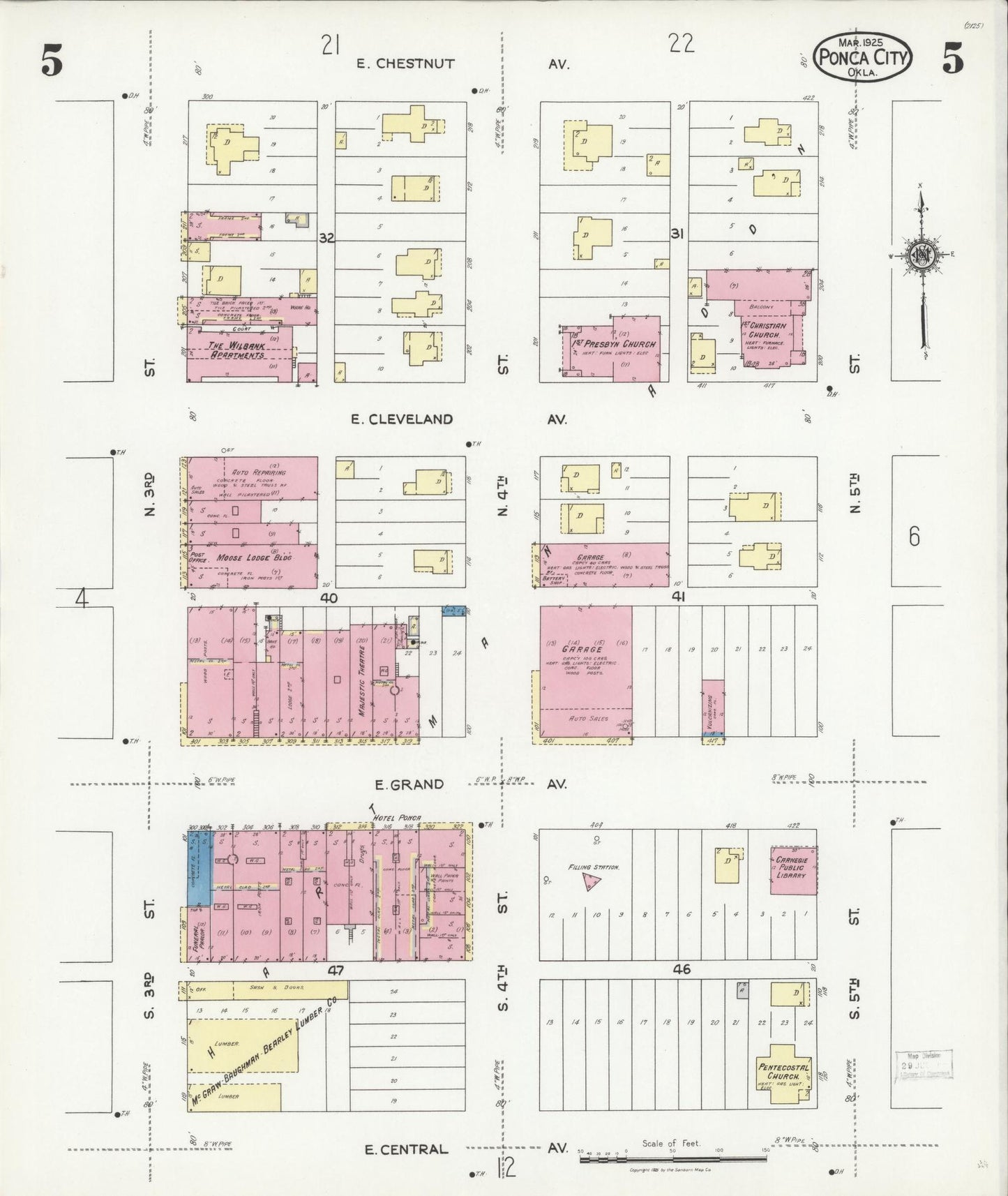 Sanborn Fire Insurance Map from Ponca City, Kay County, Oklahoma (1925), Sheet #0005 - Historic Sanborn Fire Insurance Map Print, vintage old map wall art, antique decor, genealogy gift, Oklahoma Oklahoma map