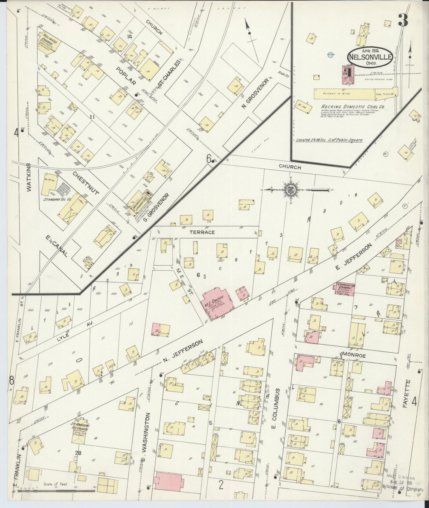 Sanborn Fire Insurance Map from Nelsonville, Athens County, Ohio (1914), Sheet #0003 - Historic Sanborn Fire Insurance Map Print, vintage old map wall art, antique decor, genealogy gift, Ohio Ohio map