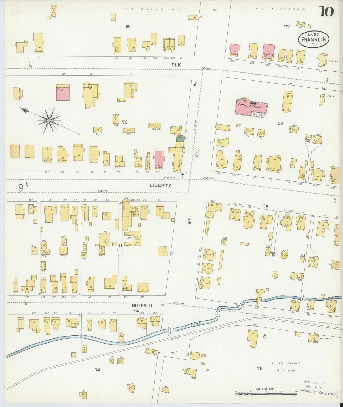 Sanborn Fire Insurance Map from Franklin, Venango County, Pennsylvania (1901), Sheet #0010 - Historic Sanborn Fire Insurance Map Print, vintage old map wall art, antique decor, genealogy gift, Pennsylvania Pennsylvania map