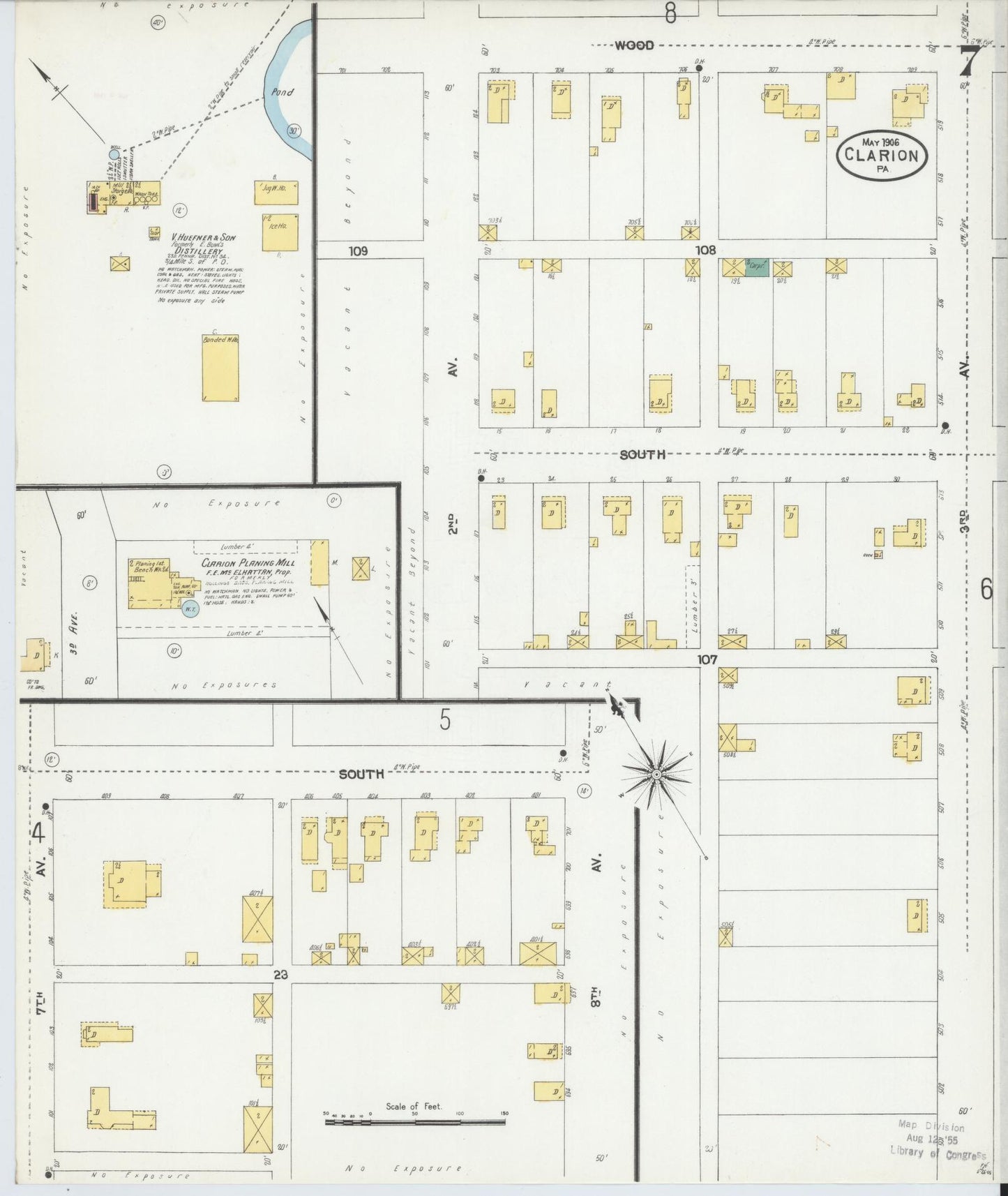 Sanborn Fire Insurance Map from Clarion, Clarion County, Pennsylvania (1906), Sheet #0007 - Historic Sanborn Fire Insurance Map Print, vintage old map wall art, antique decor, genealogy gift, Pennsylvania Pennsylvania map