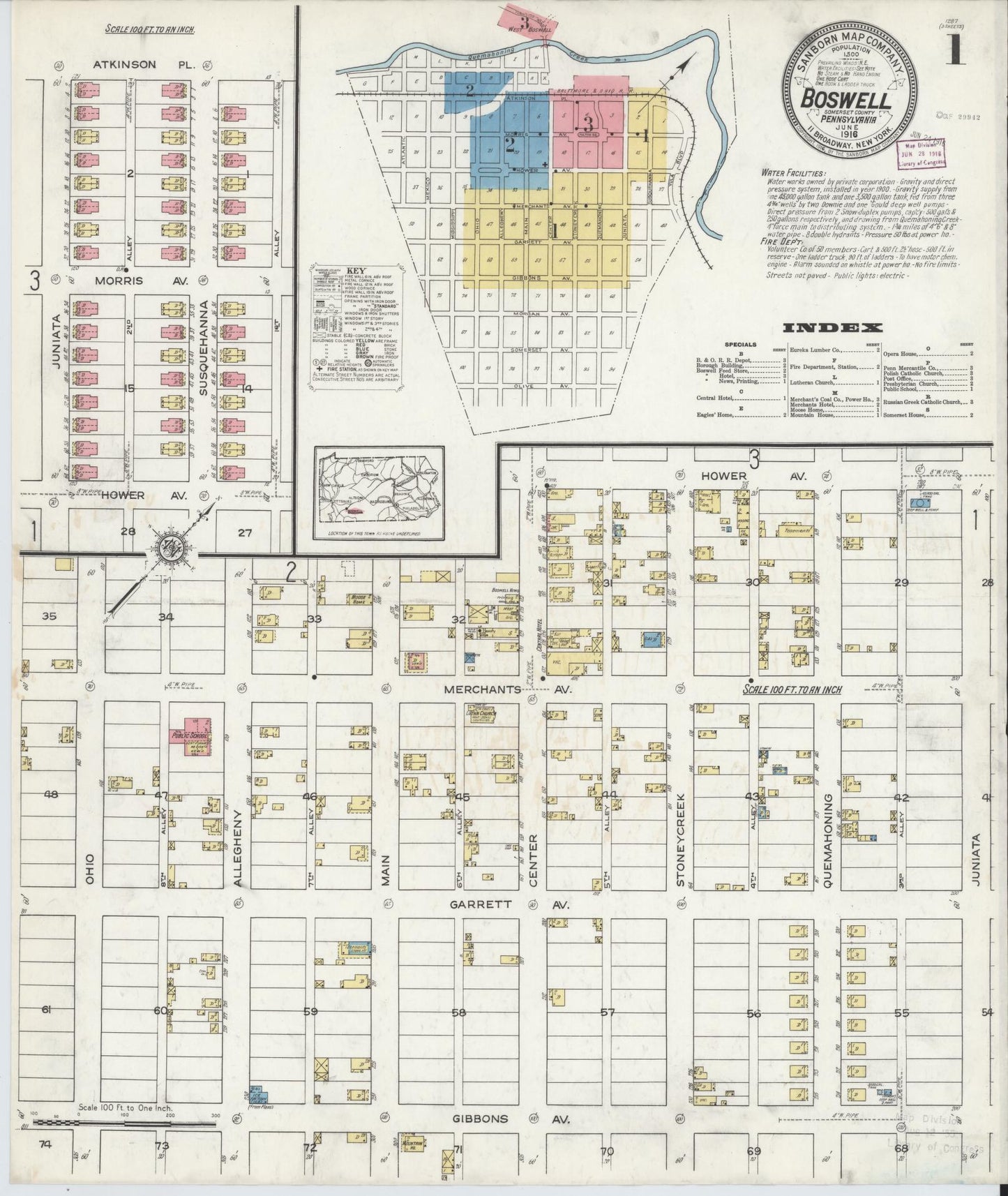 Sanborn Fire Insurance Map from Boswell, Somerset County, Pennsylvania (1916), Sheet #0001 - Historic Sanborn Fire Insurance Map Print, vintage old map wall art, antique decor, genealogy gift, Pennsylvania Pennsylvania map