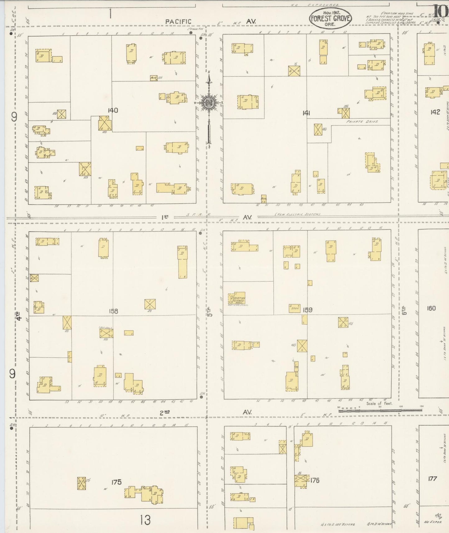 Sanborn Fire Insurance Map from Forest Grove, Washington County, Oregon (1912), Sheet #0010 - Historic Sanborn Fire Insurance Map Print, vintage old map wall art, antique decor, genealogy gift, Oregon Oregon map