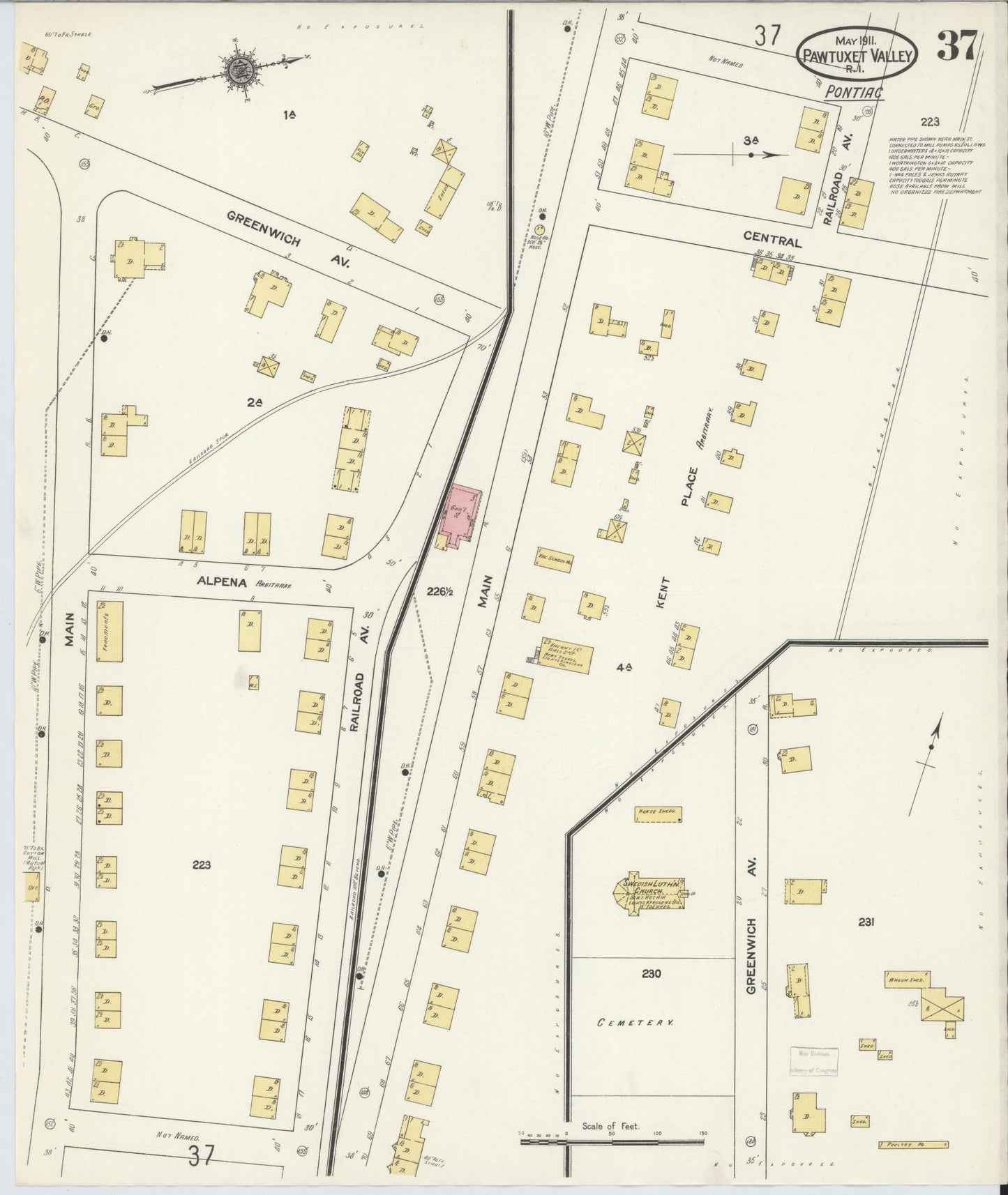 Sanborn Fire Insurance Map from Pawtuxet Valley, Kent and Providence Counties, Rhode Island (1911), Sheet #0037 - Historic Sanborn Fire Insurance Map Print, vintage old map wall art, antique decor, genealogy gift, Washington Washington map