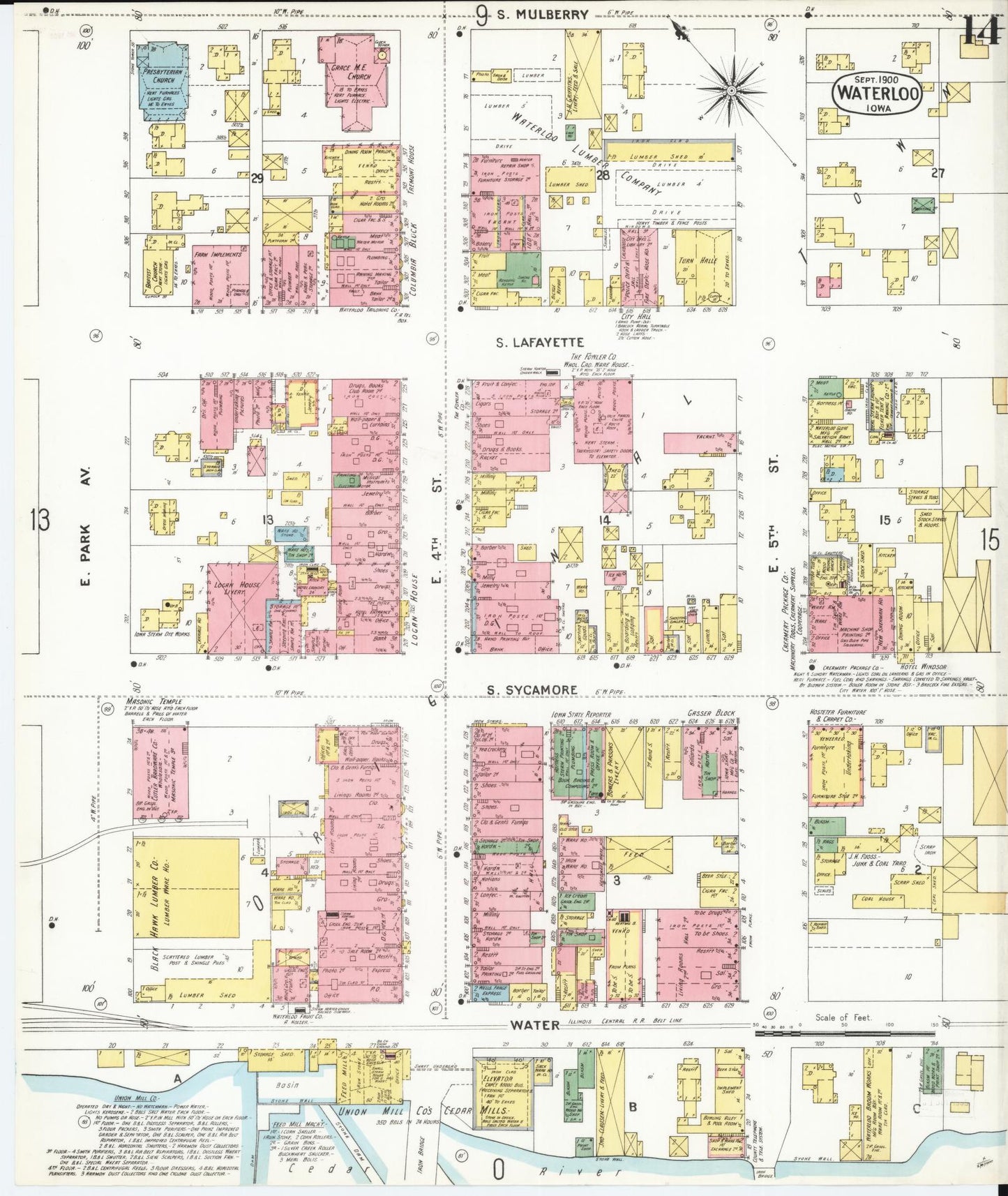 Sanborn Fire Insurance Map from Waterloo, Black Hawk County, Iowa (1900), Sheet #0014 - Historic Sanborn Fire Insurance Map Print