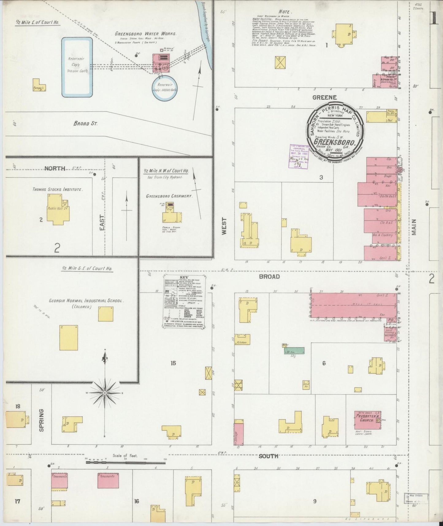 Sanborn Fire Insurance Map from Greensboro, Greene County, Georgia (1901), Sheet #0001 - Historic Sanborn Fire Insurance Map Print, vintage old map wall art, antique decor, genealogy gift, Georgia Georgia map