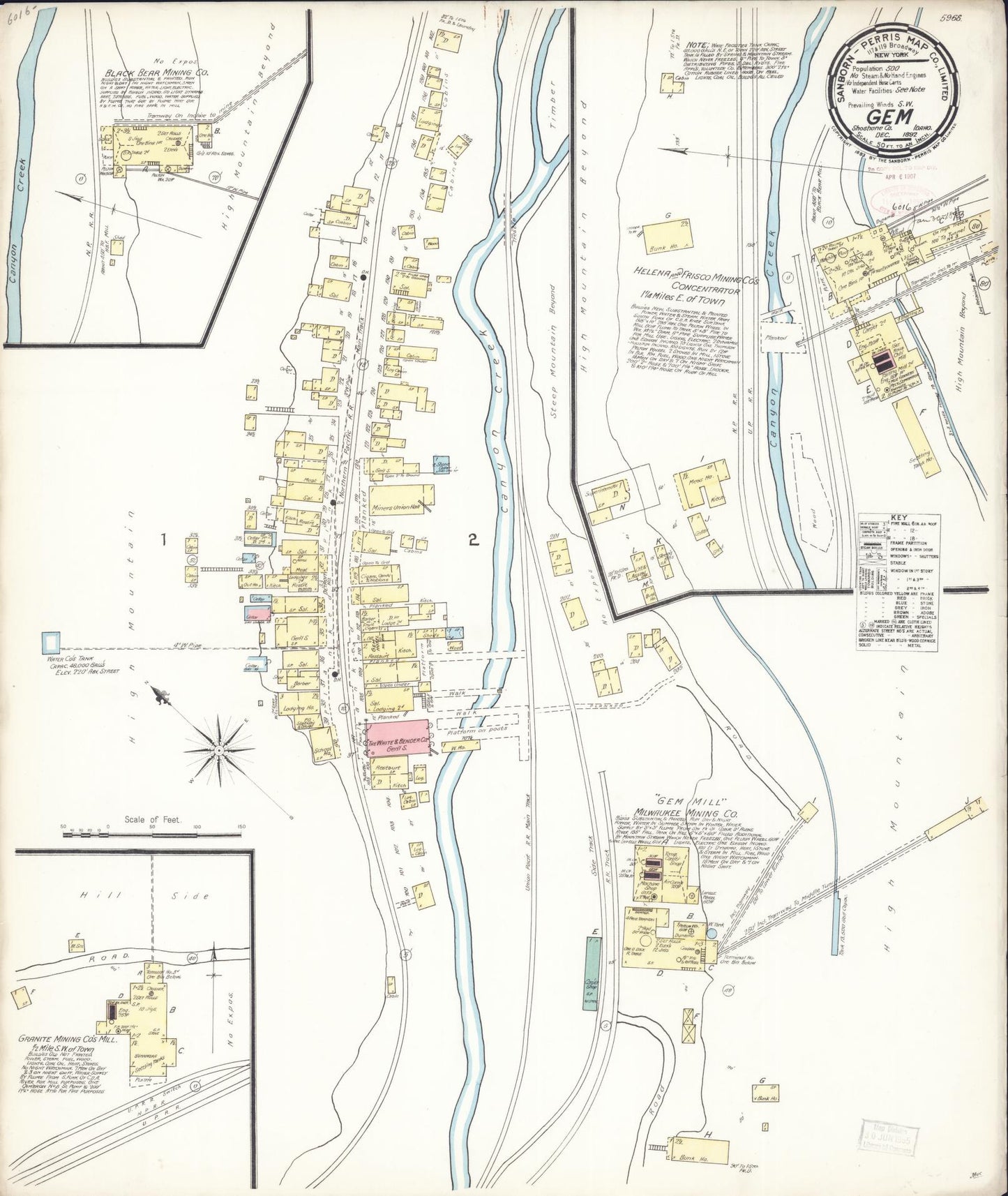 Sanborn Fire Insurance Map from Gem, Shoshone County, Idaho (1892), Sheet #0001 - Historic Sanborn Fire Insurance Map Print, vintage old map wall art, antique decor, genealogy gift, Idaho Idaho map
