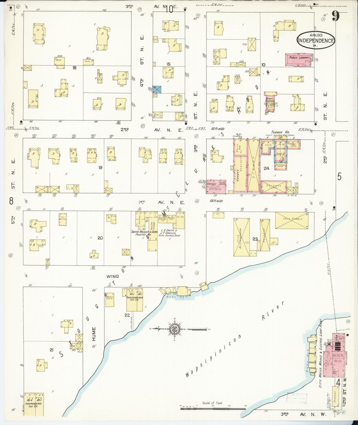 Sanborn Fire Insurance Map from Independence, Buchanan County, Iowa (1913), Sheet #0009 - Historic Sanborn Fire Insurance Map Print, vintage old map wall art