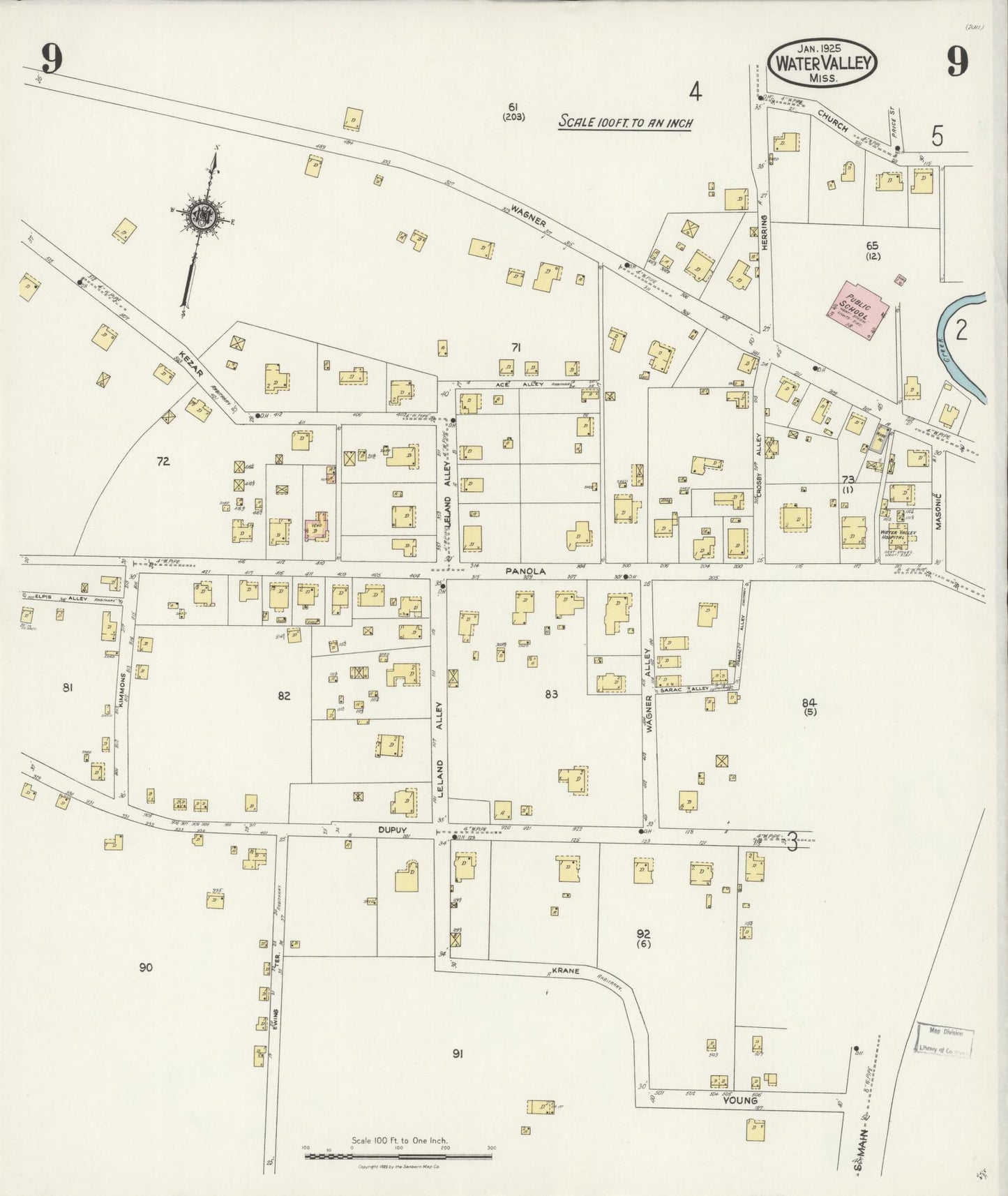 Sanborn Fire Insurance Map from Water Valley, Yalobusha County, Mississippi (1925), Sheet #0009 - Historic Sanborn Fire Insurance Map Print, vintage old map wall art, antique decor, genealogy gift, Mississippi Mississippi map