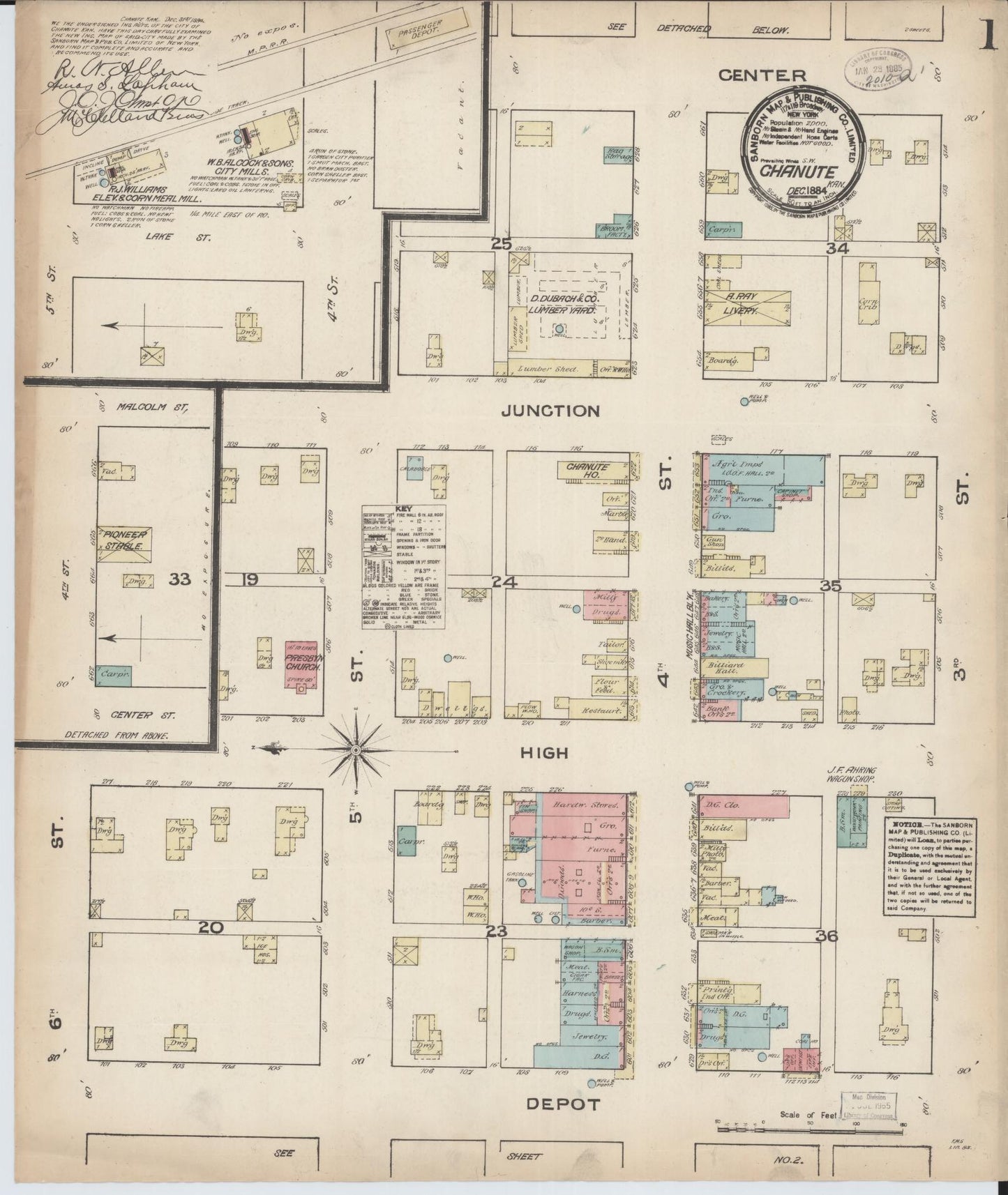 Sanborn Fire Insurance Map from Chanute, Neosho County, Kansas (1884), Sheet #0001 - Historic Sanborn Fire Insurance Map Print, vintage old map wall art, antique decor, genealogy gift, Kansas Kansas map