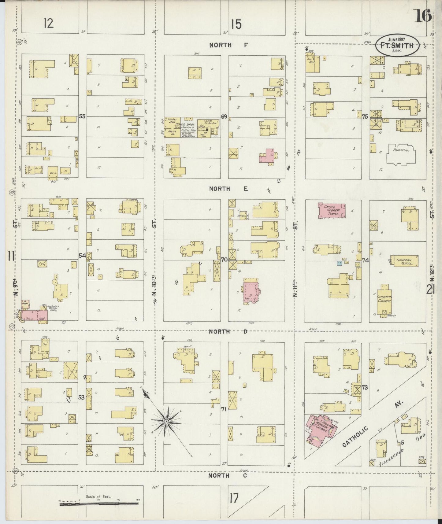 Sanborn Fire Insurance Map from Fort Smith, Sebastian County, Arkansas (1897), Sheet #0016 - Historic Sanborn Fire Insurance Map Print, vintage old map wall art, antique decor, genealogy gift, Arkansas Arkansas map