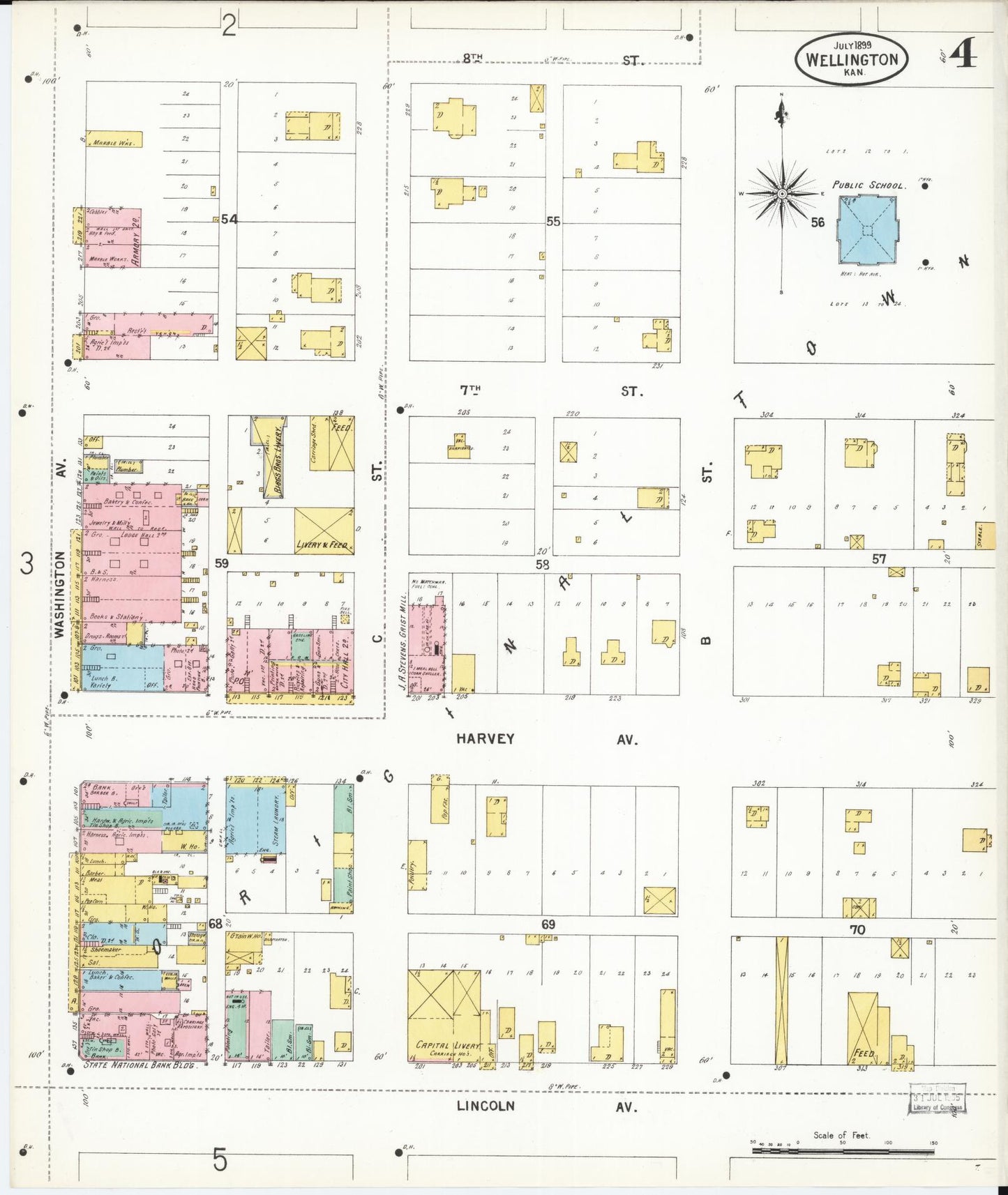 Sanborn Fire Insurance Map from Wellington, Sumner County, Kansas (1899), Sheet #0004 - Historic Sanborn Fire Insurance Map Print, vintage old map wall art, antique decor, genealogy gift, Kansas Kansas map