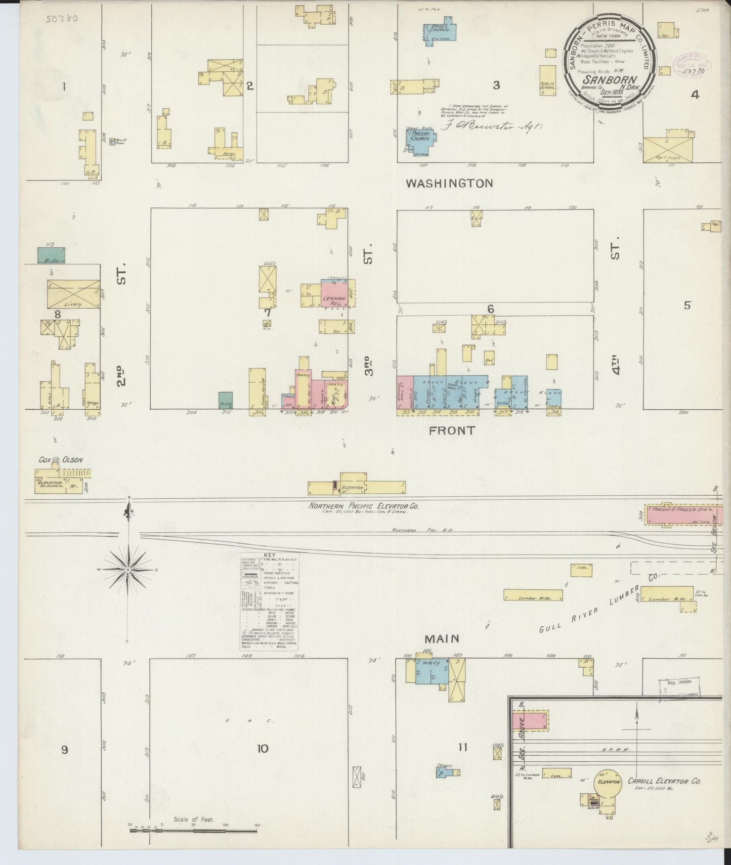 Sanborn Fire Insurance Map from Sanborn, Barnes County, North Dakota (1893), Sheet #0001 - Historic Sanborn Fire Insurance Map Print, vintage old map wall art, antique decor, genealogy gift, North Dakota North Dakota map