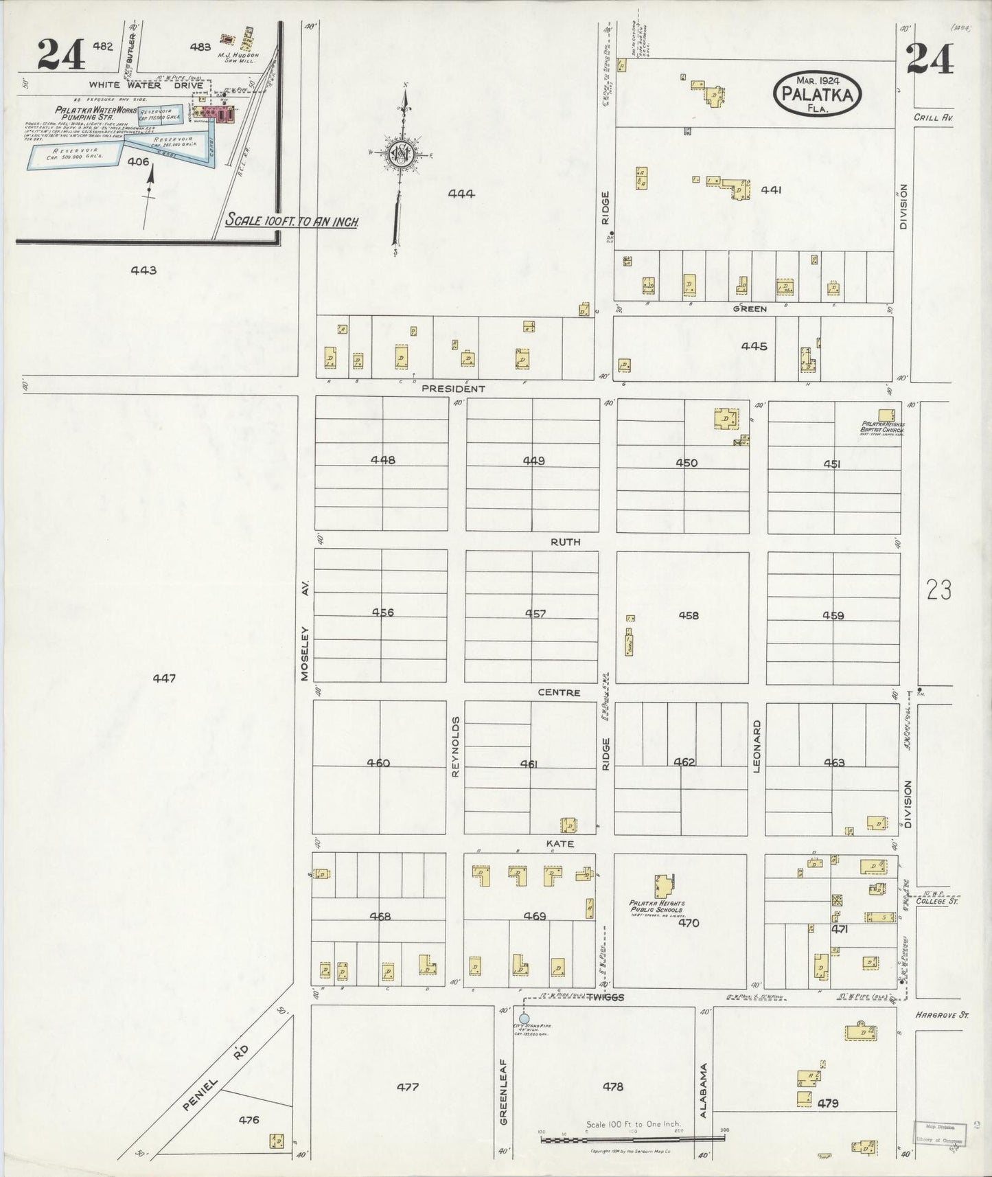 Sanborn Fire Insurance Map from Palatka, Putnam County, Florida (1924), Sheet #0024 - Complete Map Set gallery image, historic Sanborn map, vintage wall art, Florida Florida