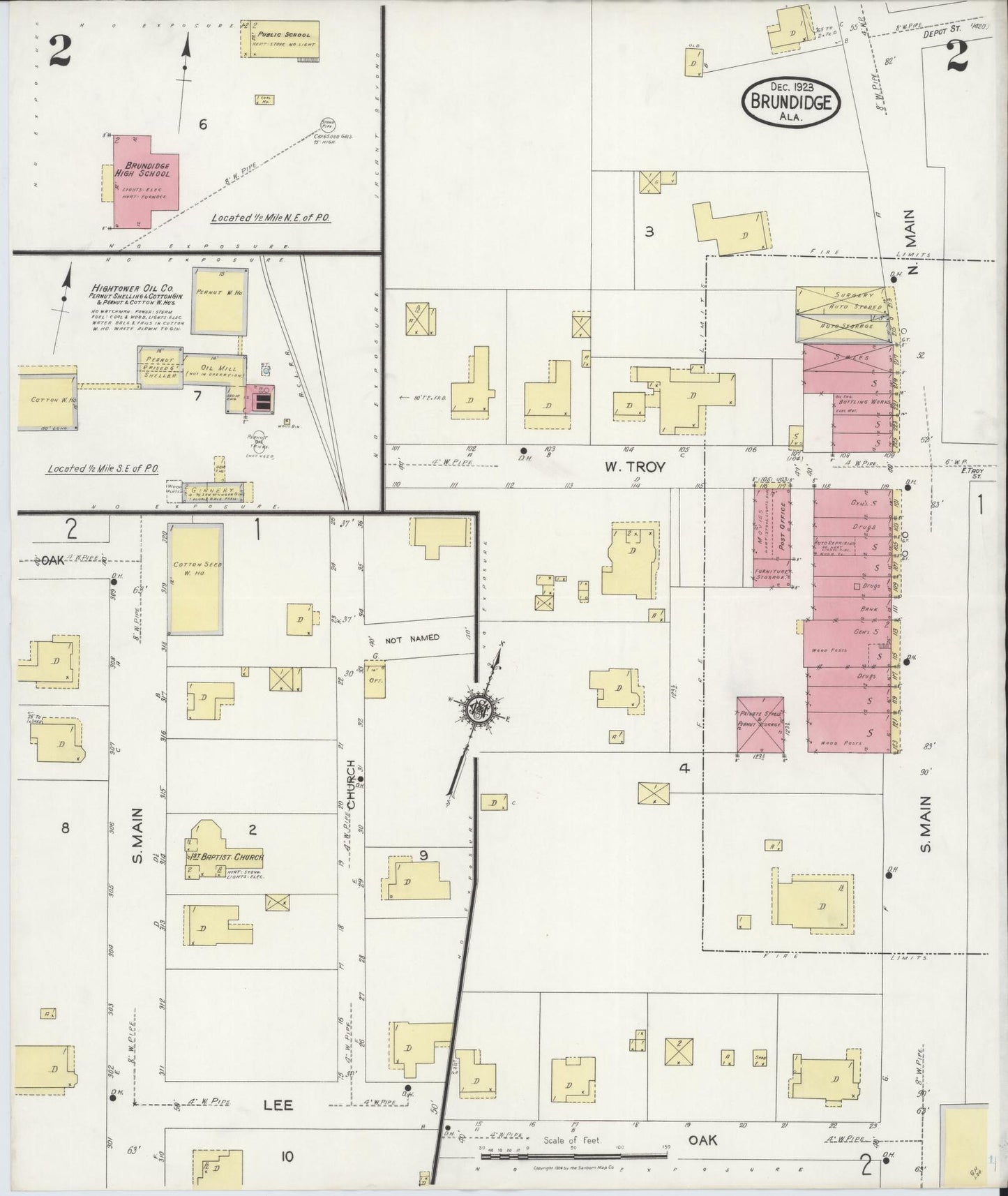Sanborn Fire Insurance Map from Brundidge, Pike County, Alabama (1923), Sheet #0002 - Historic Sanborn Fire Insurance Map Print, vintage old map wall art, antique decor, genealogy gift, Alabama Alabama map