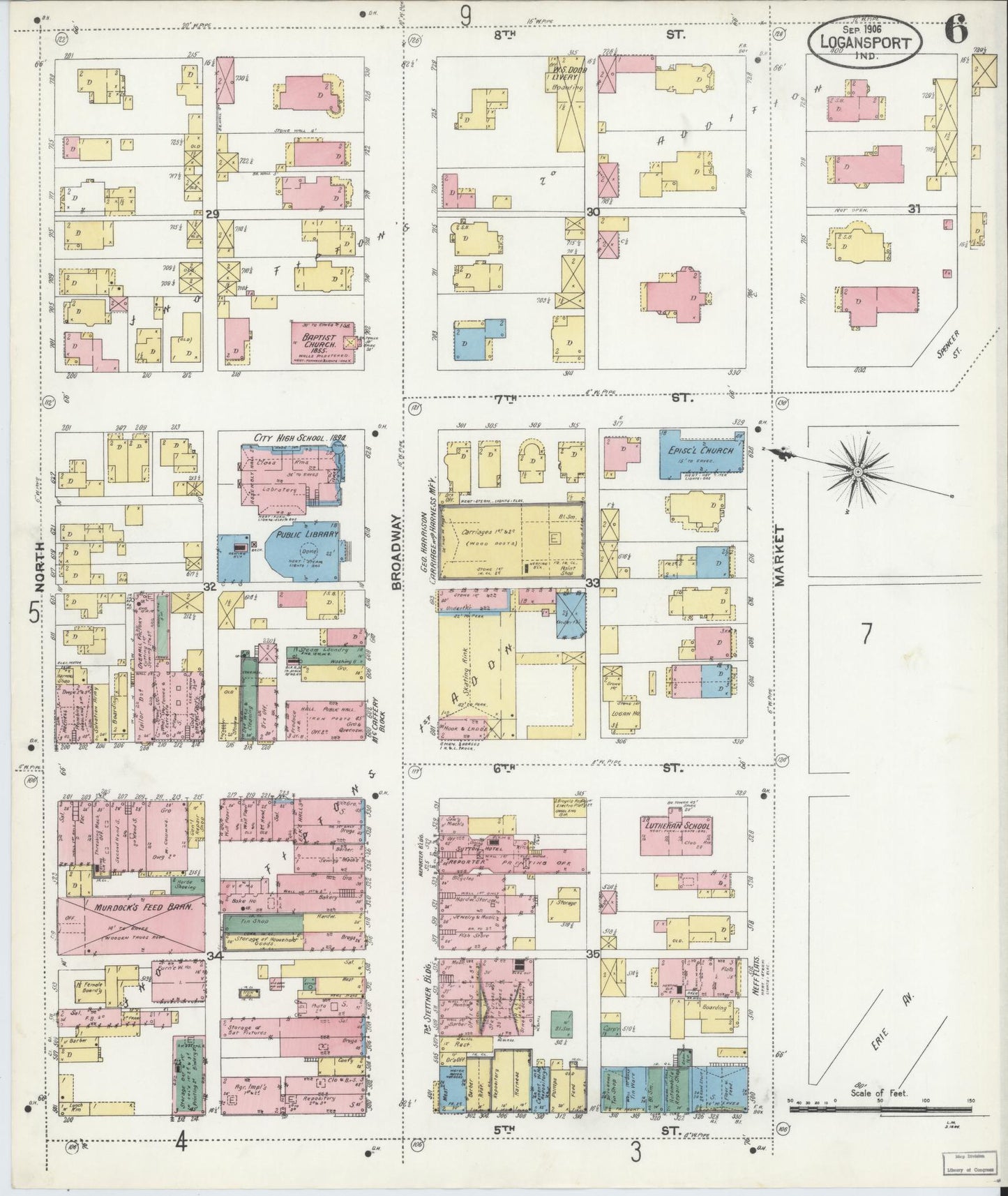 Sanborn Fire Insurance Map from Logansport, Cass County, Indiana (1906), Sheet #0006 - Historic Sanborn Fire Insurance Map Print, vintage old map wall art, antique decor, genealogy gift, Indiana Indiana map