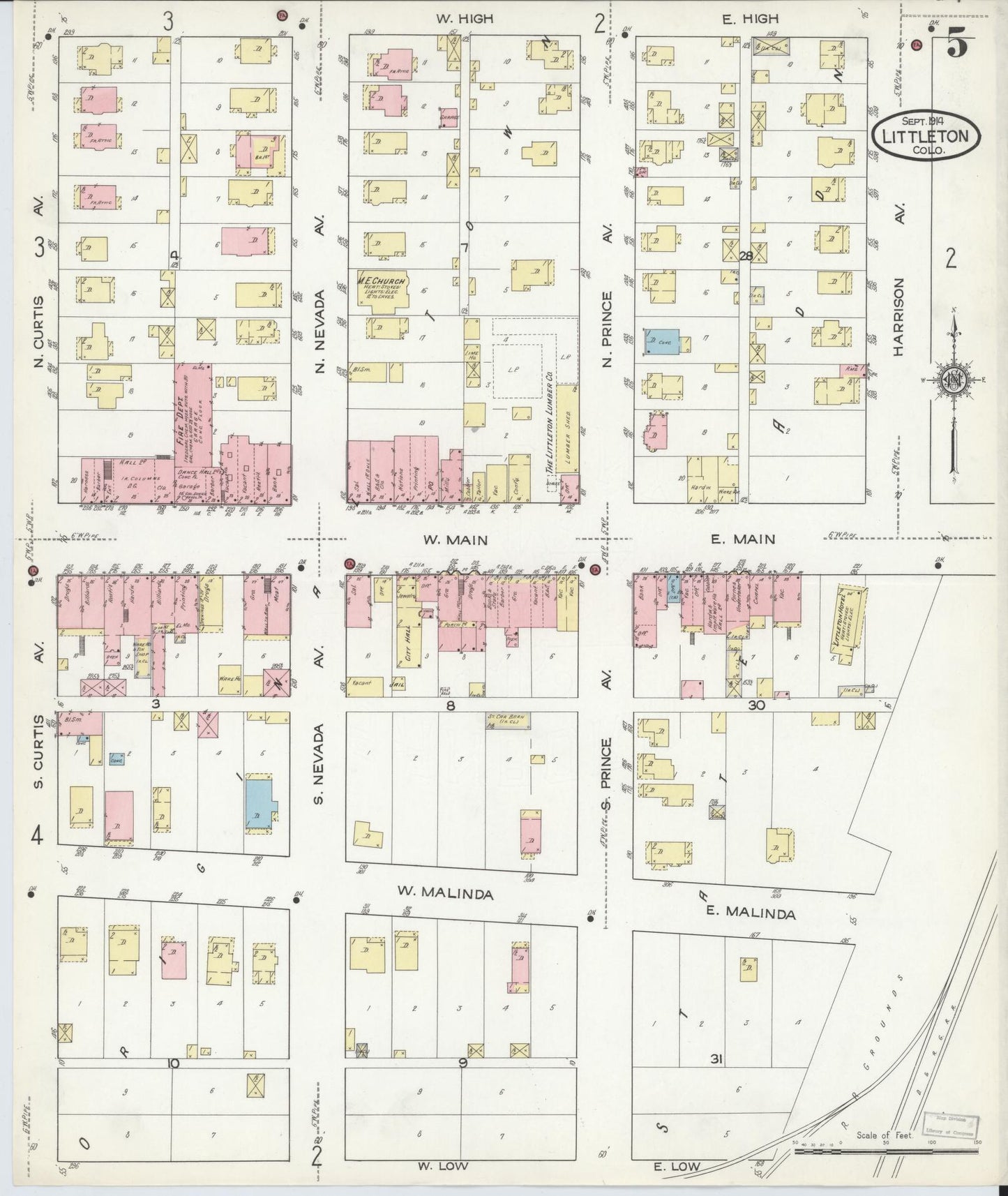 Sanborn Fire Insurance Map from Littleton, Arapahoe County, Colorado (1914), Sheet #0005 - Historic Sanborn Fire Insurance Map Print, vintage old map wall art, antique decor, genealogy gift, Colorado Colorado map